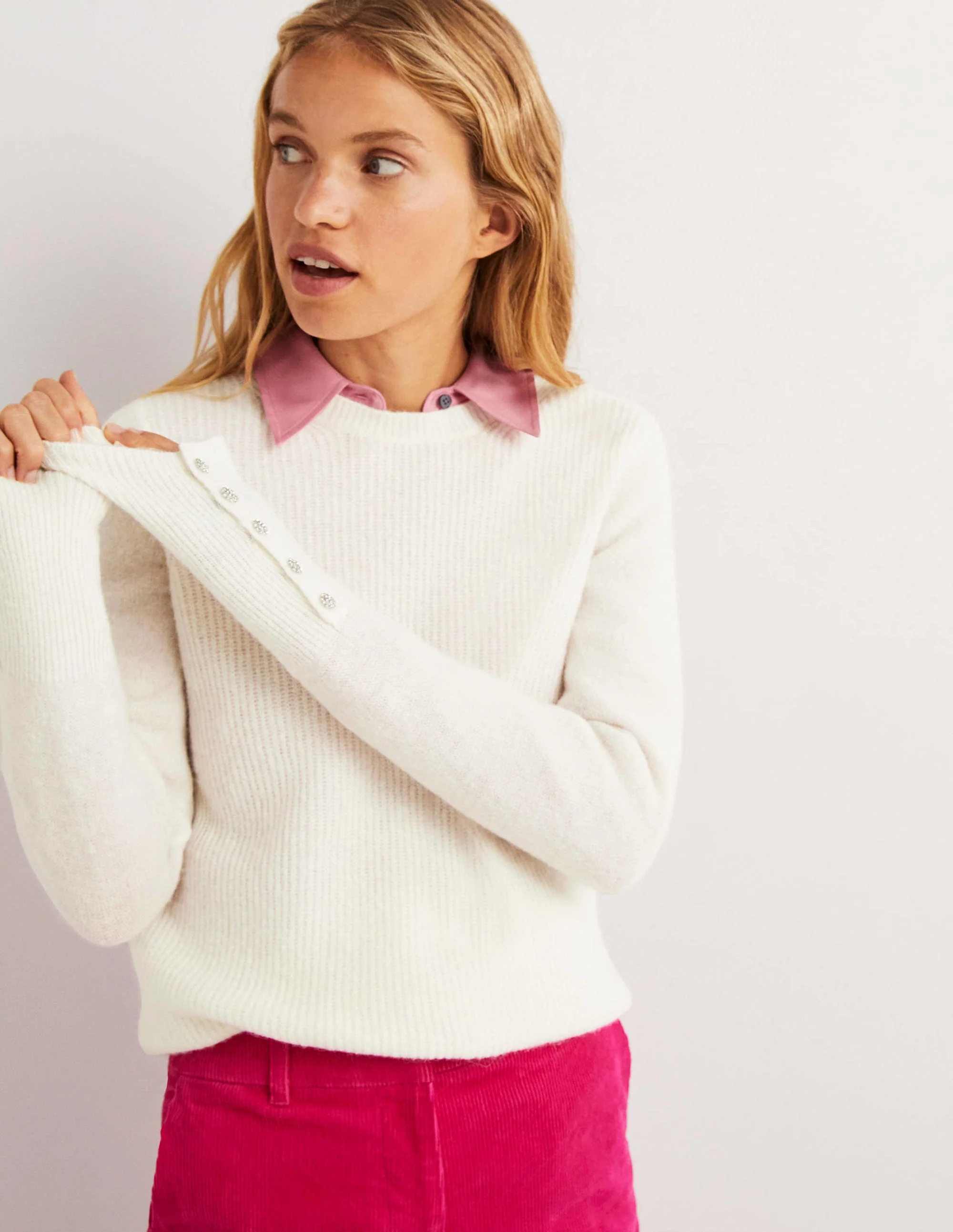 Jewel Button Fluffy Sweater-Ivory - Image 5