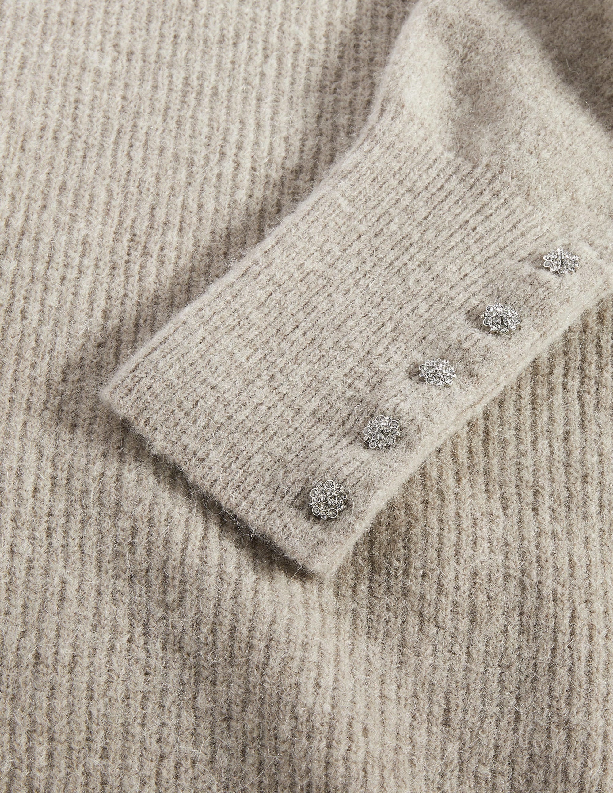 Jewel Button Fluffy Sweater-Mink Melange - Image 7