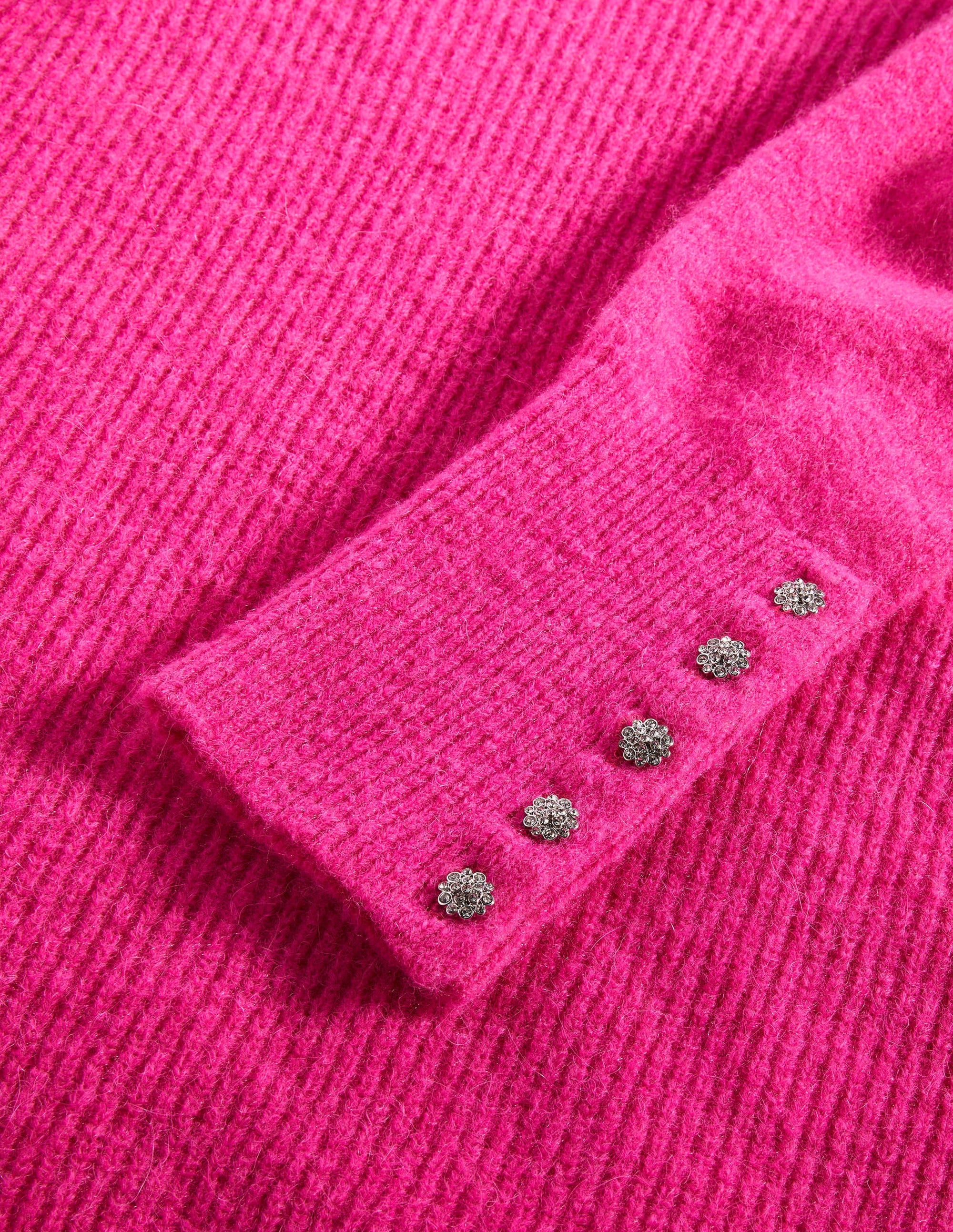 Jewel Button Fluffy Sweater-Wild Watermelon Pink - Image 6