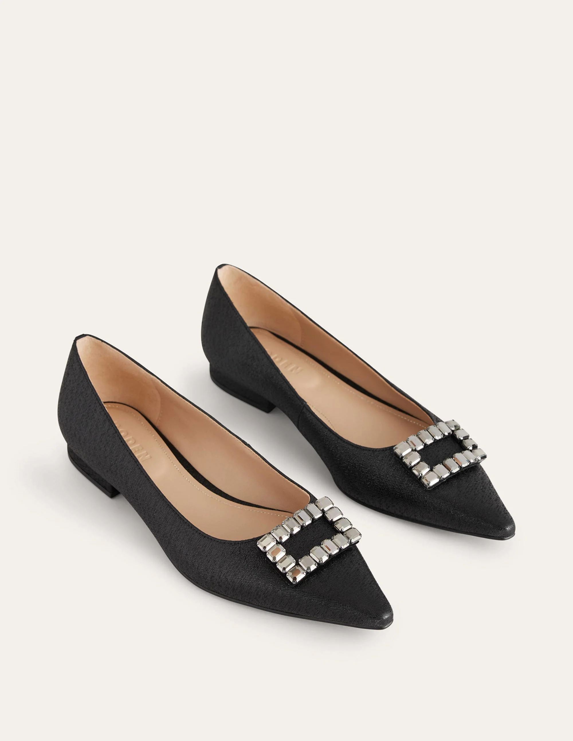 Jewelled-Buckle Flats-Black Metallic - Image 3