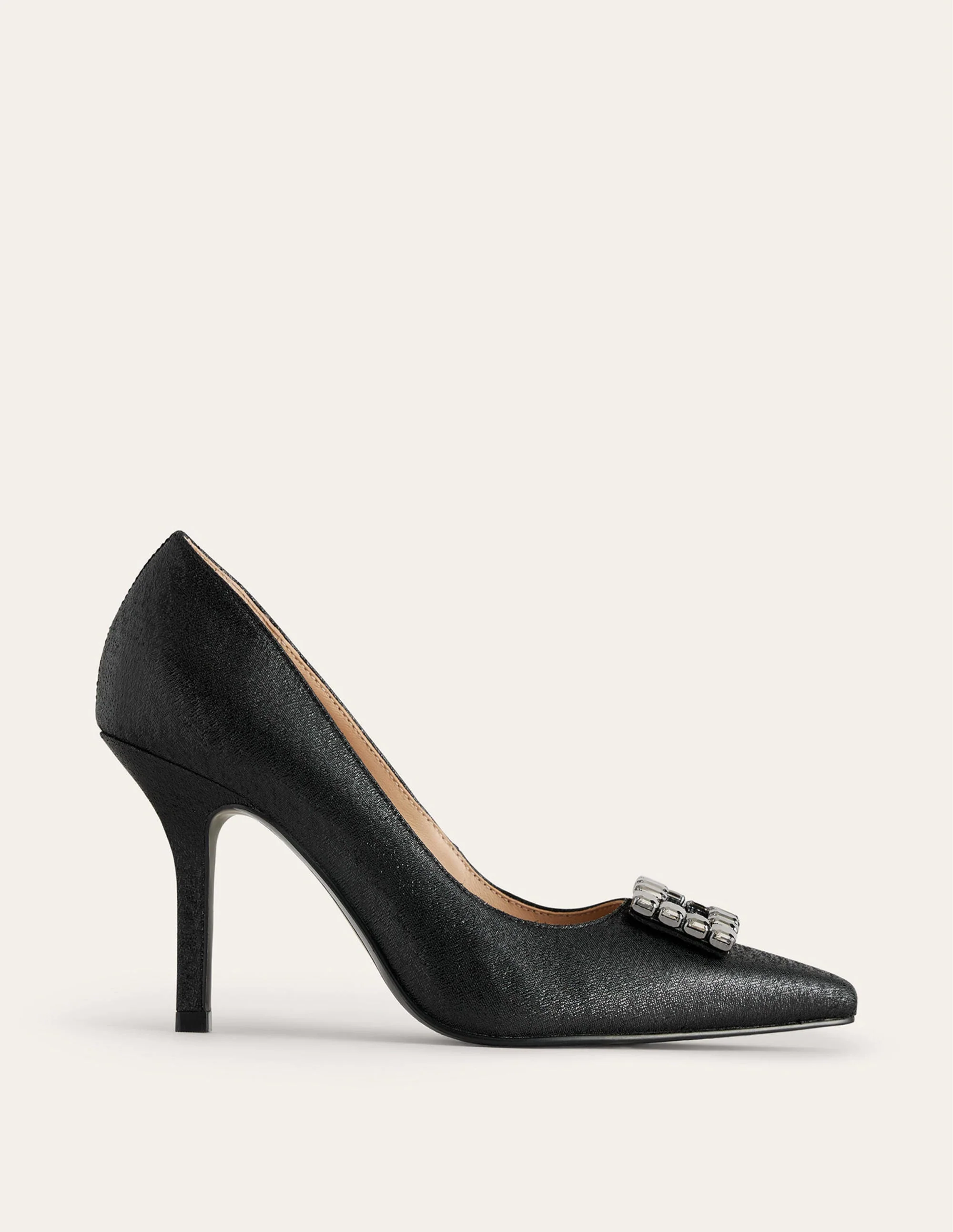 Jewelled Heeled Court Shoes-Black Metallic - Image 2