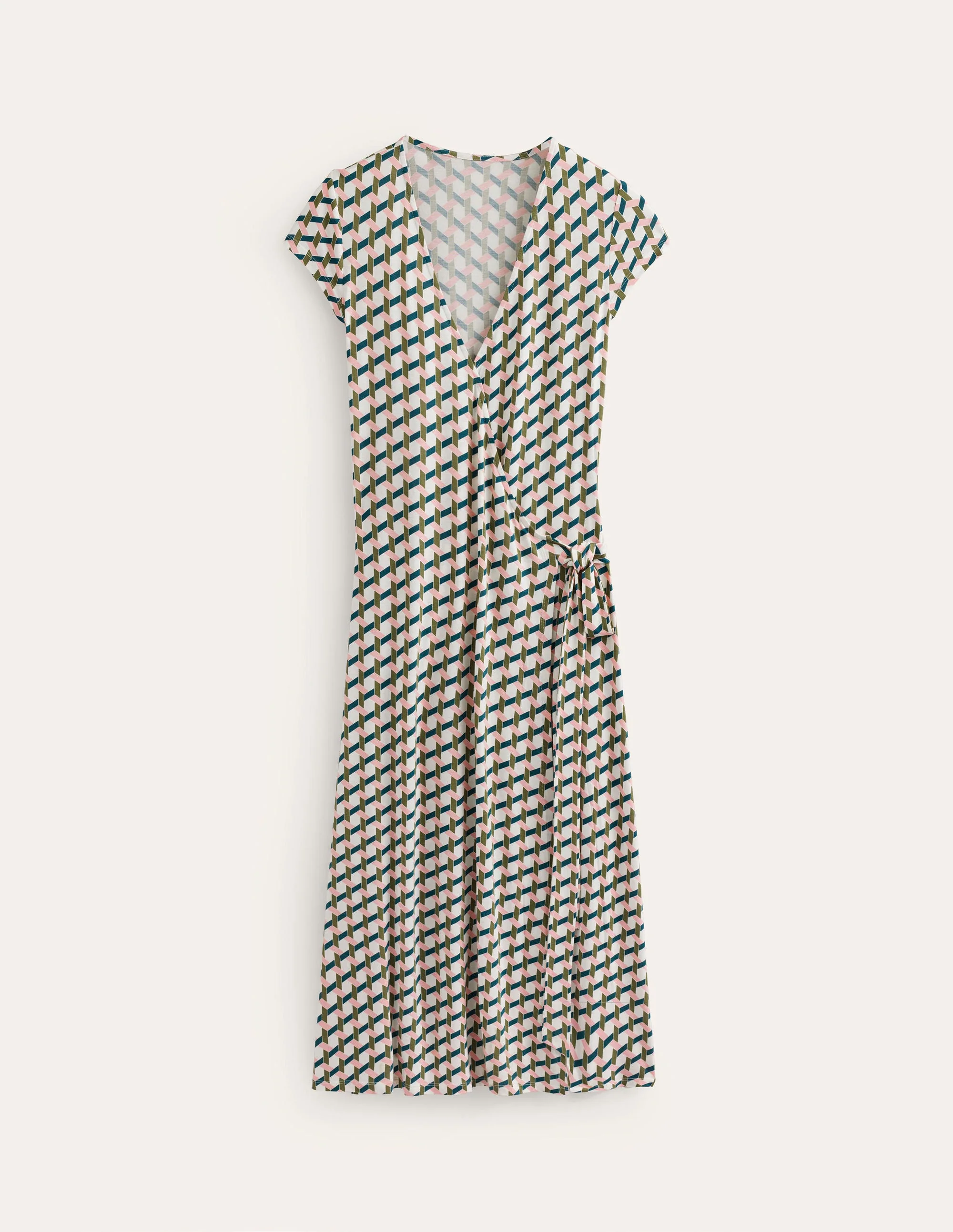 Joanna Cap Sleeve Wrap Dress-Mayfly, Honeycomb Geo - Image 5