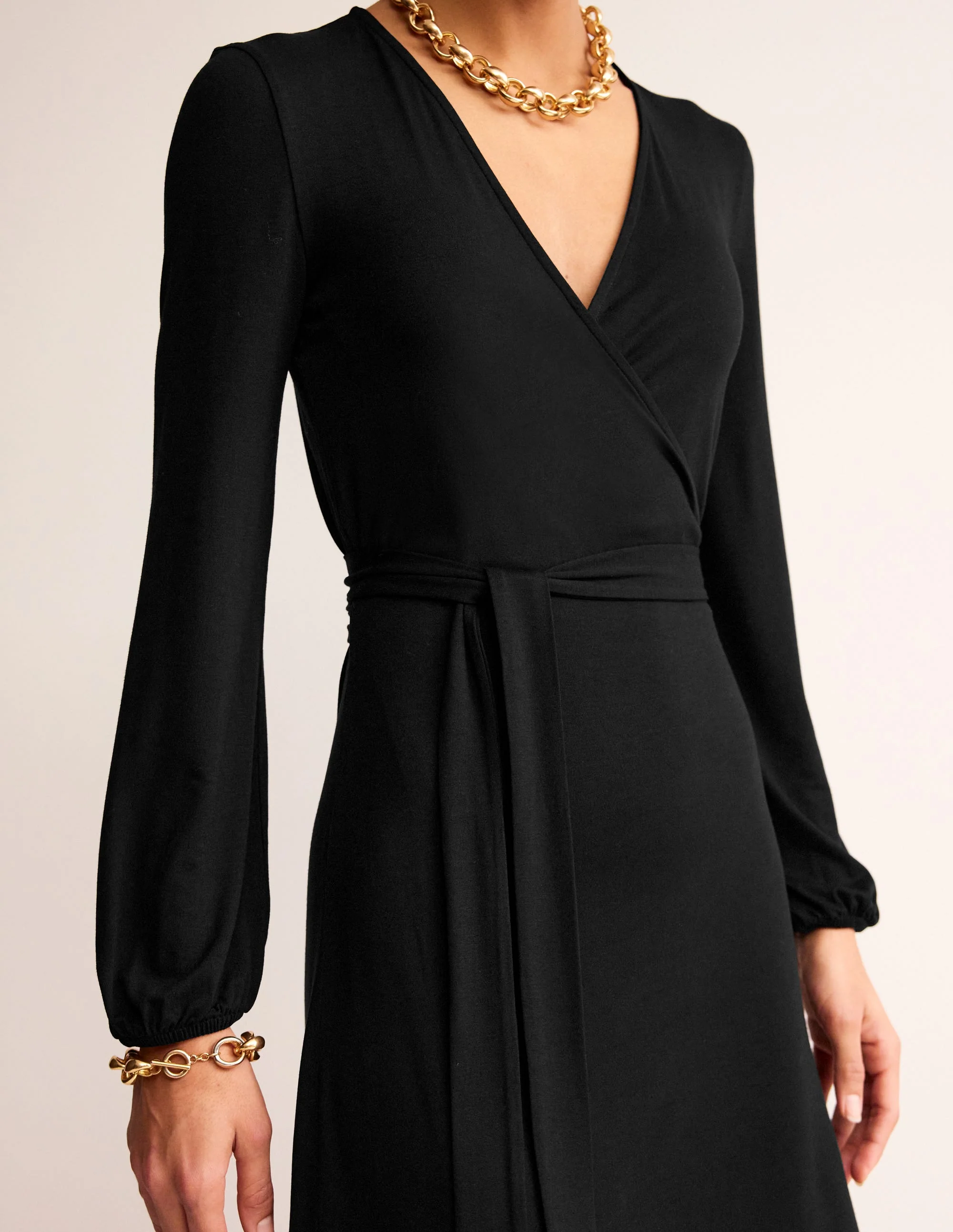 Joanna Jersey Midi Wrap Dress-Black - Image 2