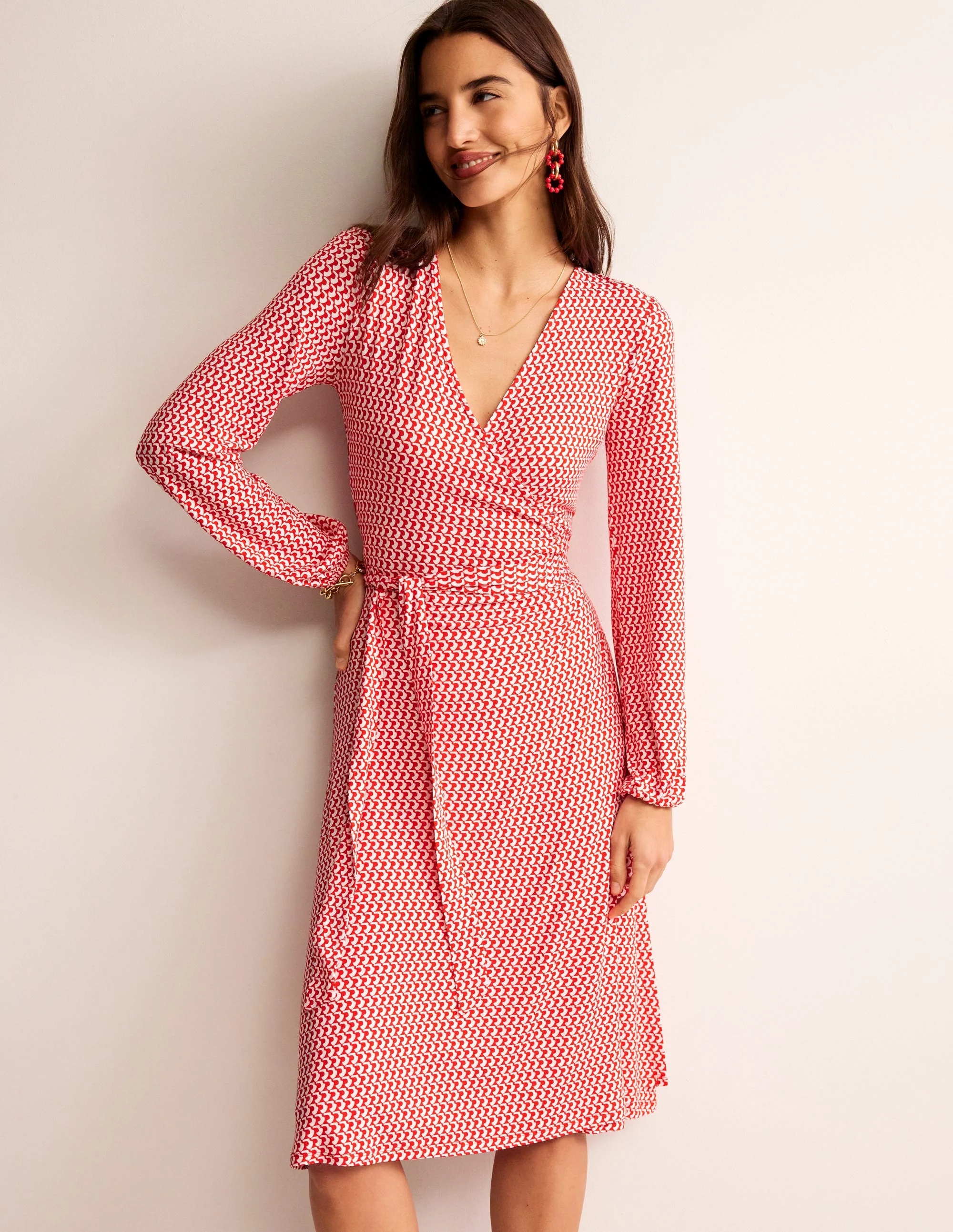 Joanna Jersey Midi Wrap Dress-Flame Scarlet, Arc Geo - Image 4
