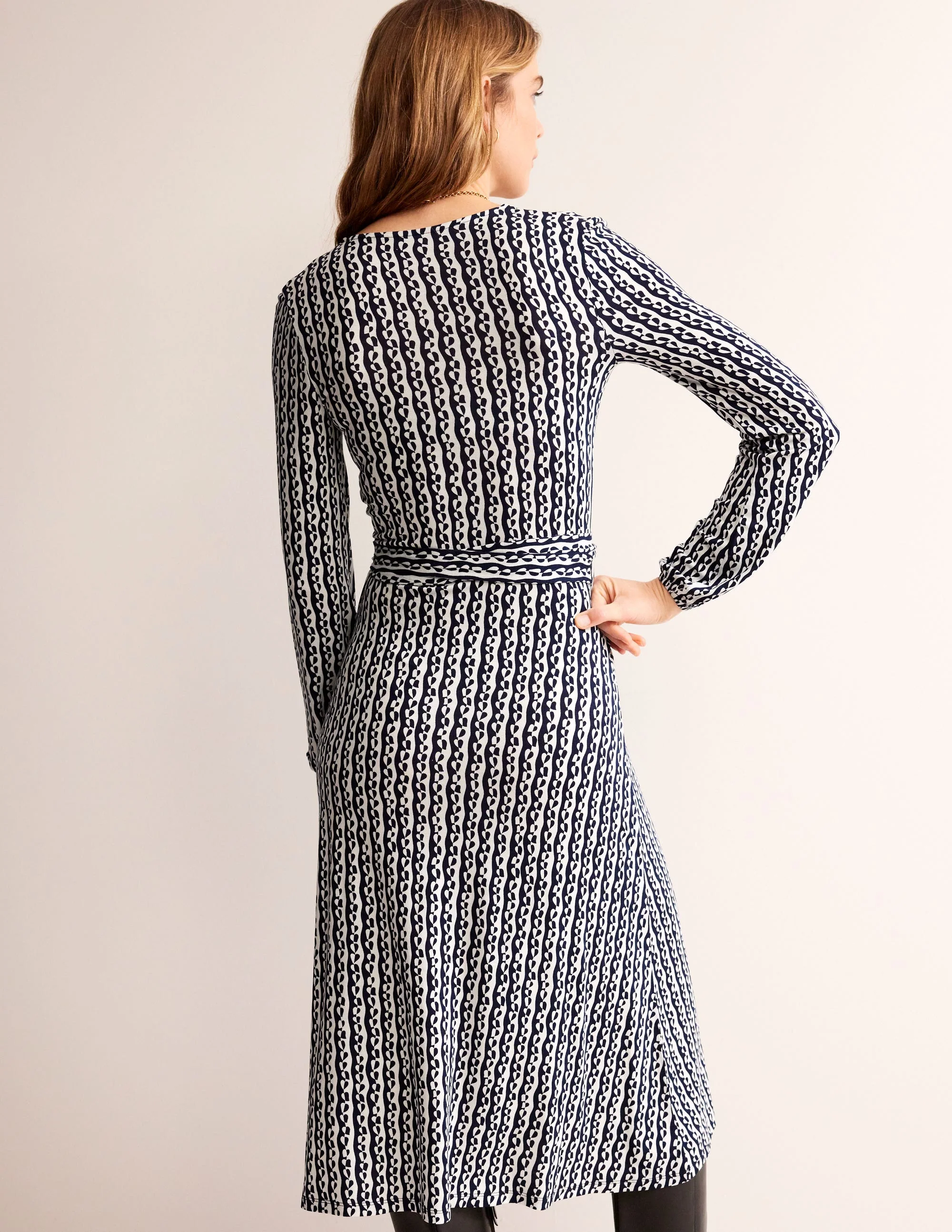 Joanna Jersey Midi Wrap Dress-French Navy, Abstract Heart - Image 3