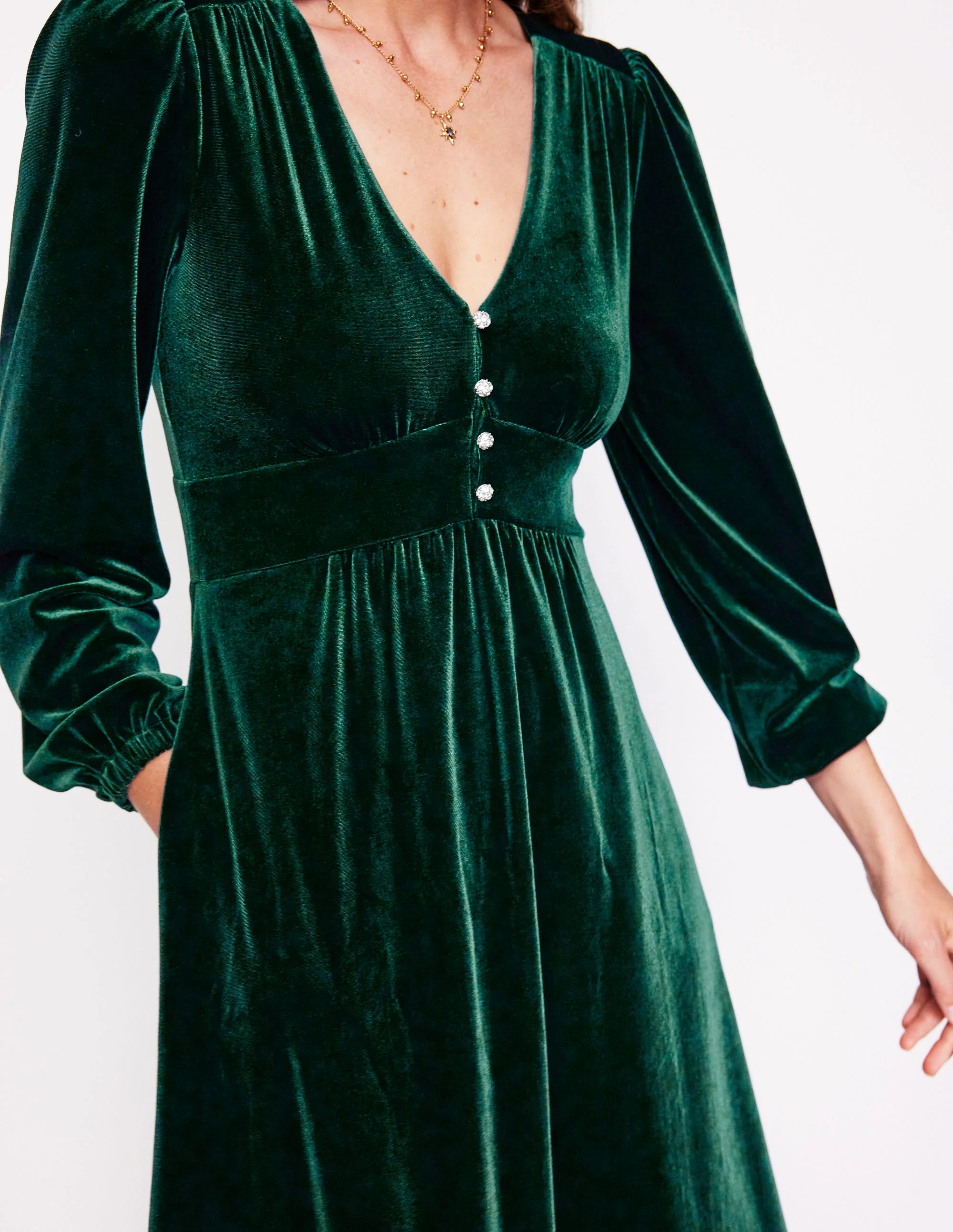 Jocelyn Velvet Tea Dress-Pine - Image 2