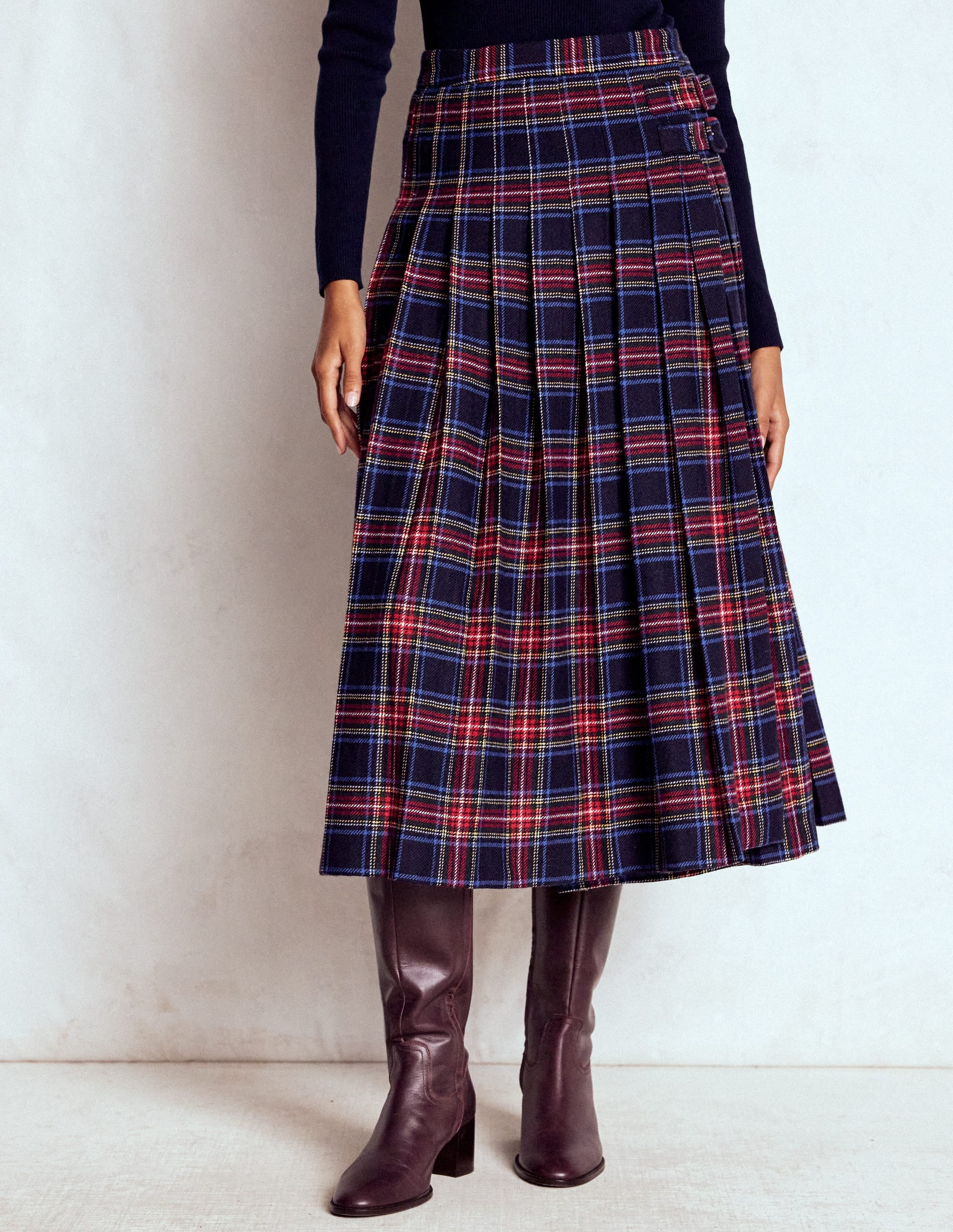 Josephine Wool Kilt Skirt-Navy, Green and Red Check - Image 5