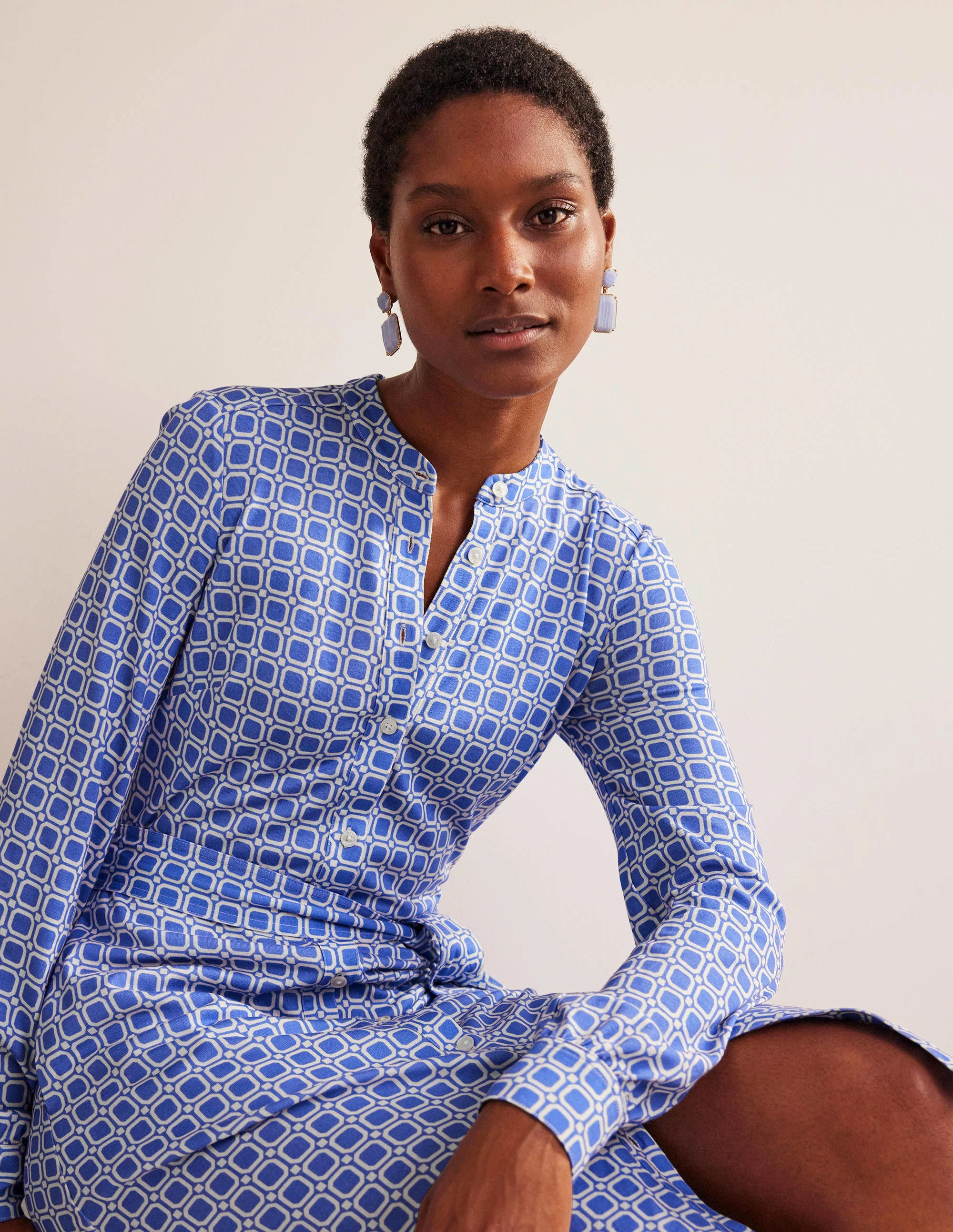 Julia Jersey Shirt Dress-Cyan, Block Cube - Image 4