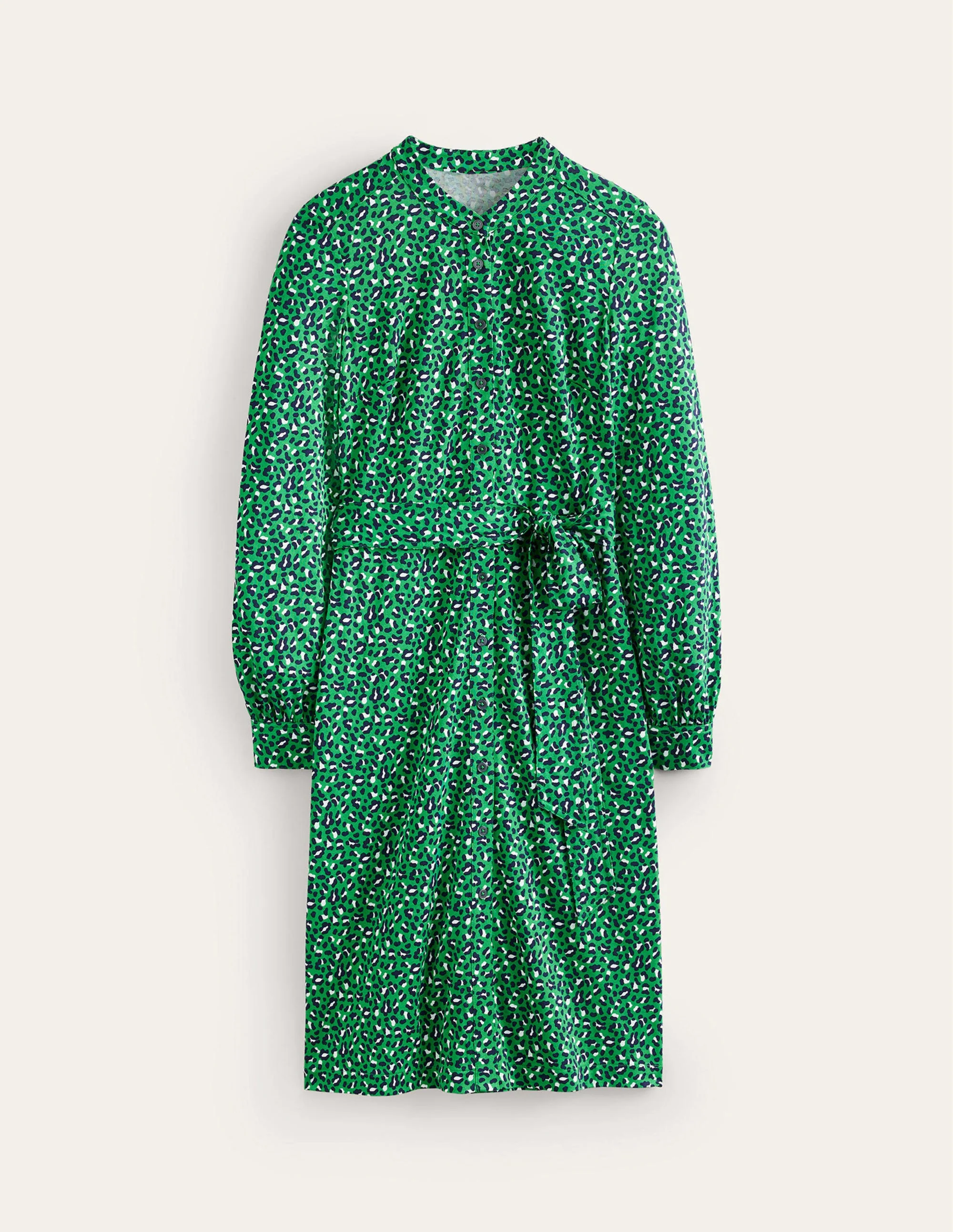 Julia Jersey Shirt Dress-Green Tambourine, Animal Print - Image 6