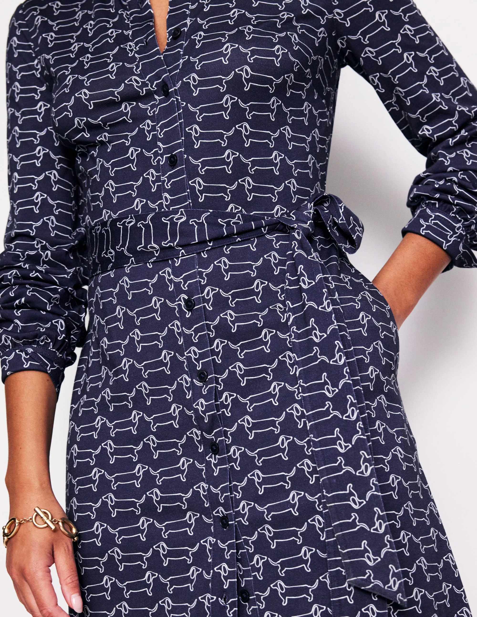 Julia Jersey Shirt Dress-Navy, Dachshund - Image 2