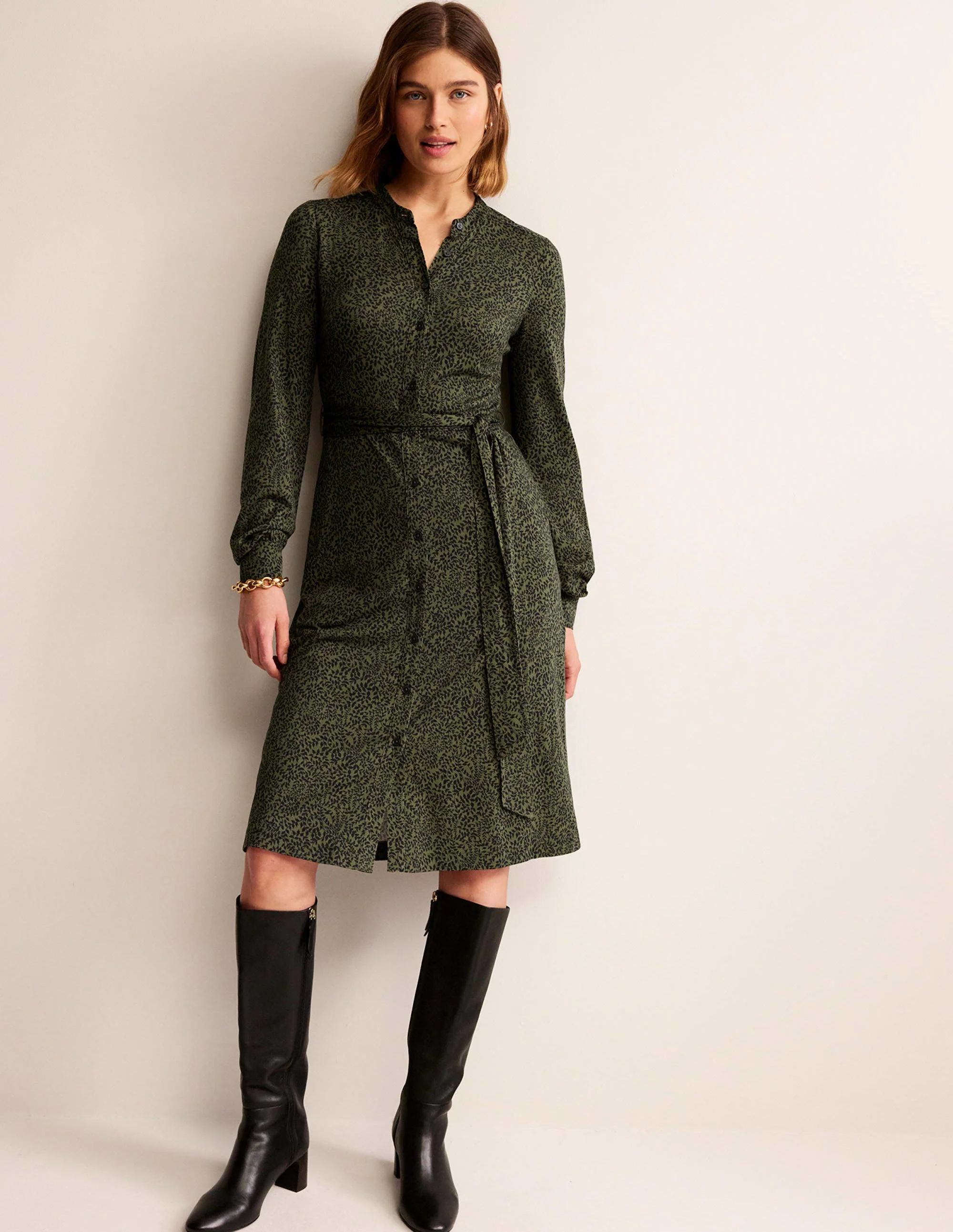 Julia Jersey Shirt Dress-Spruce, Pome Sprig - Image 4