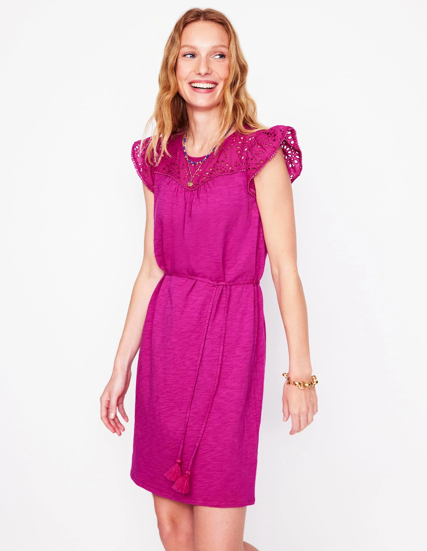 Juliet Broderie Short Dress-Fuchsia - Image 4