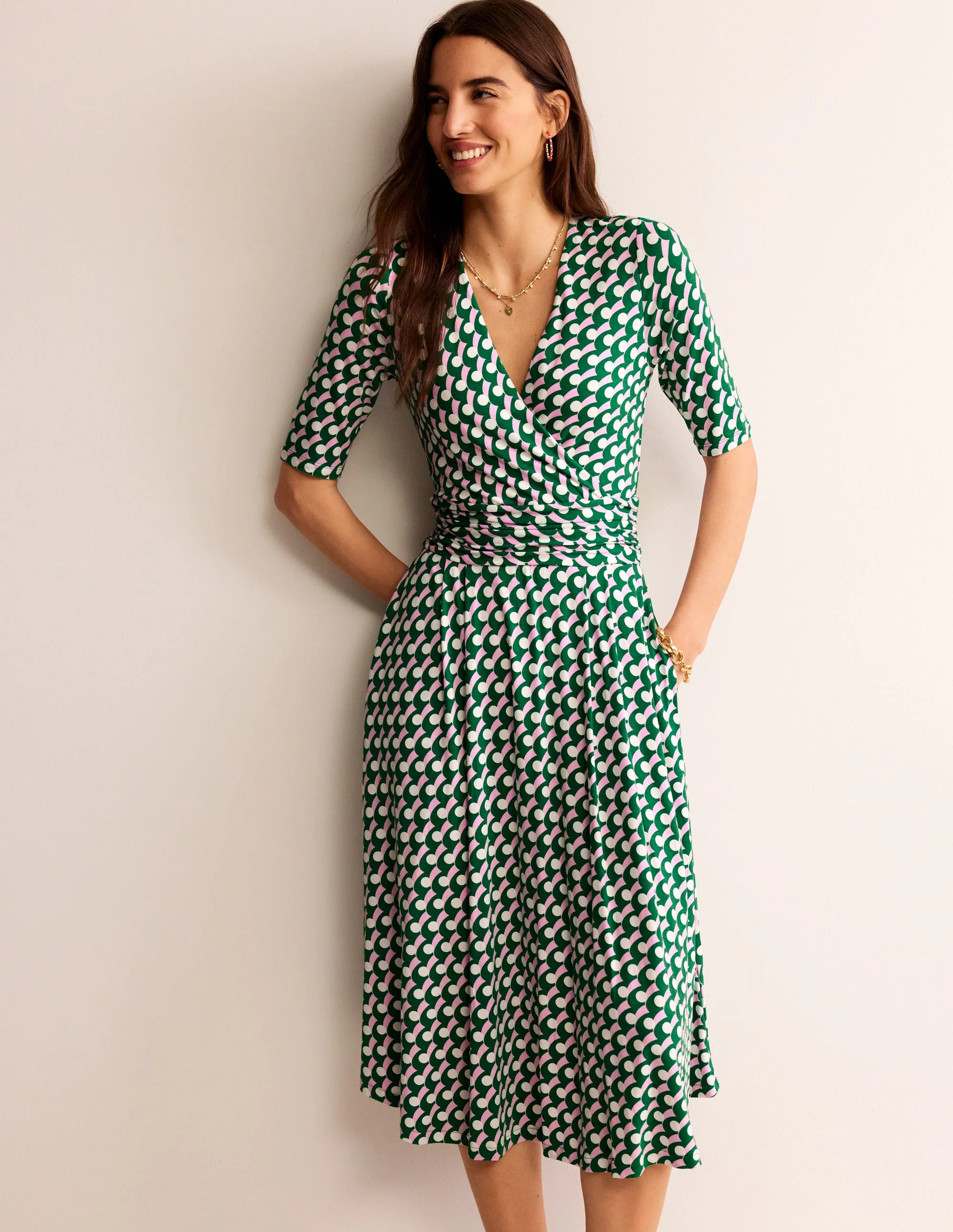 Kassidy Jersey Midi Dress-Green Tambourine, Polka Wave - Image 2