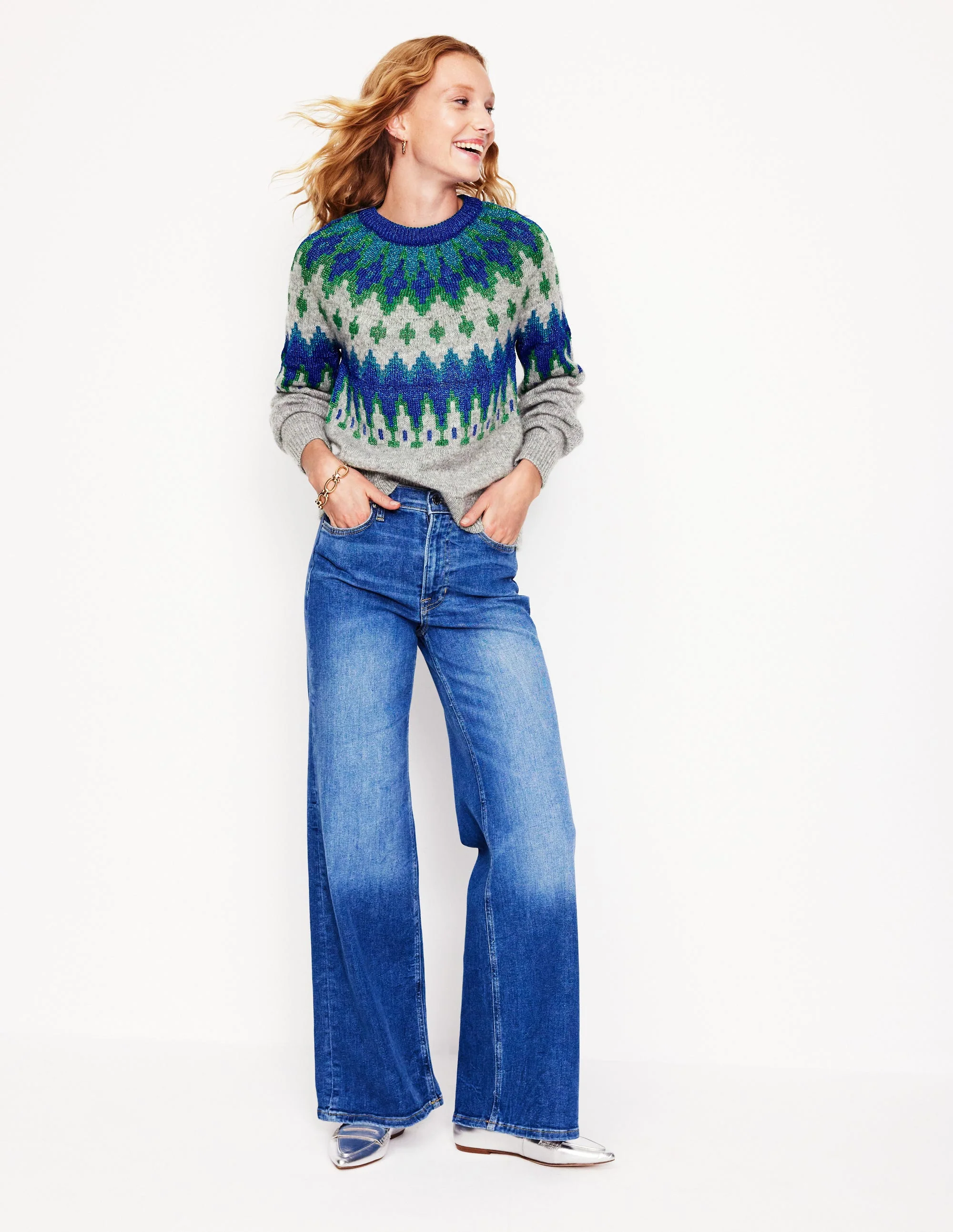 Kat Sparkle Fair Isle Jumper-Grey Melange - Image 5