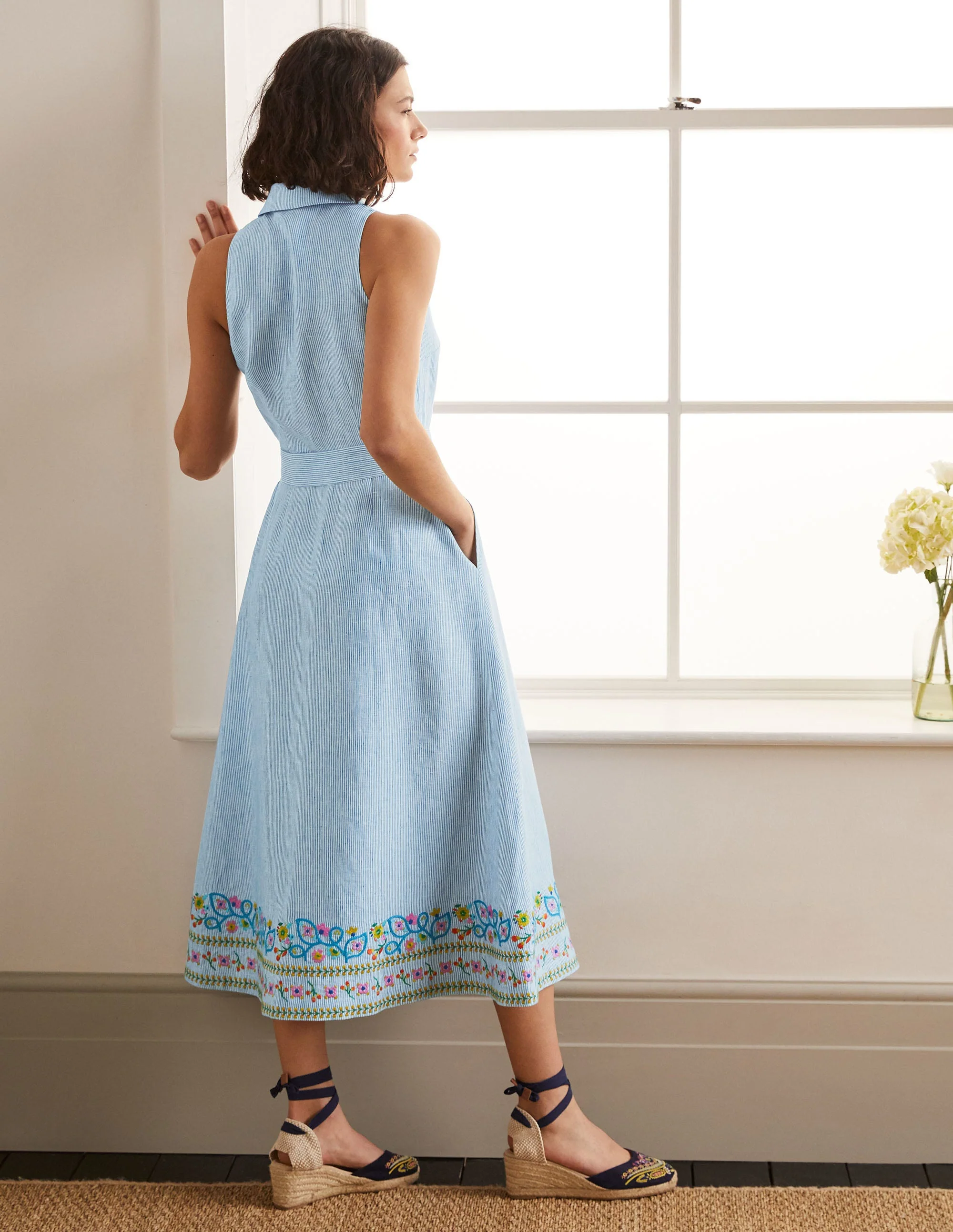 Kate Linen Shirt Dress-Moroccan Blue Stripe - Image 2