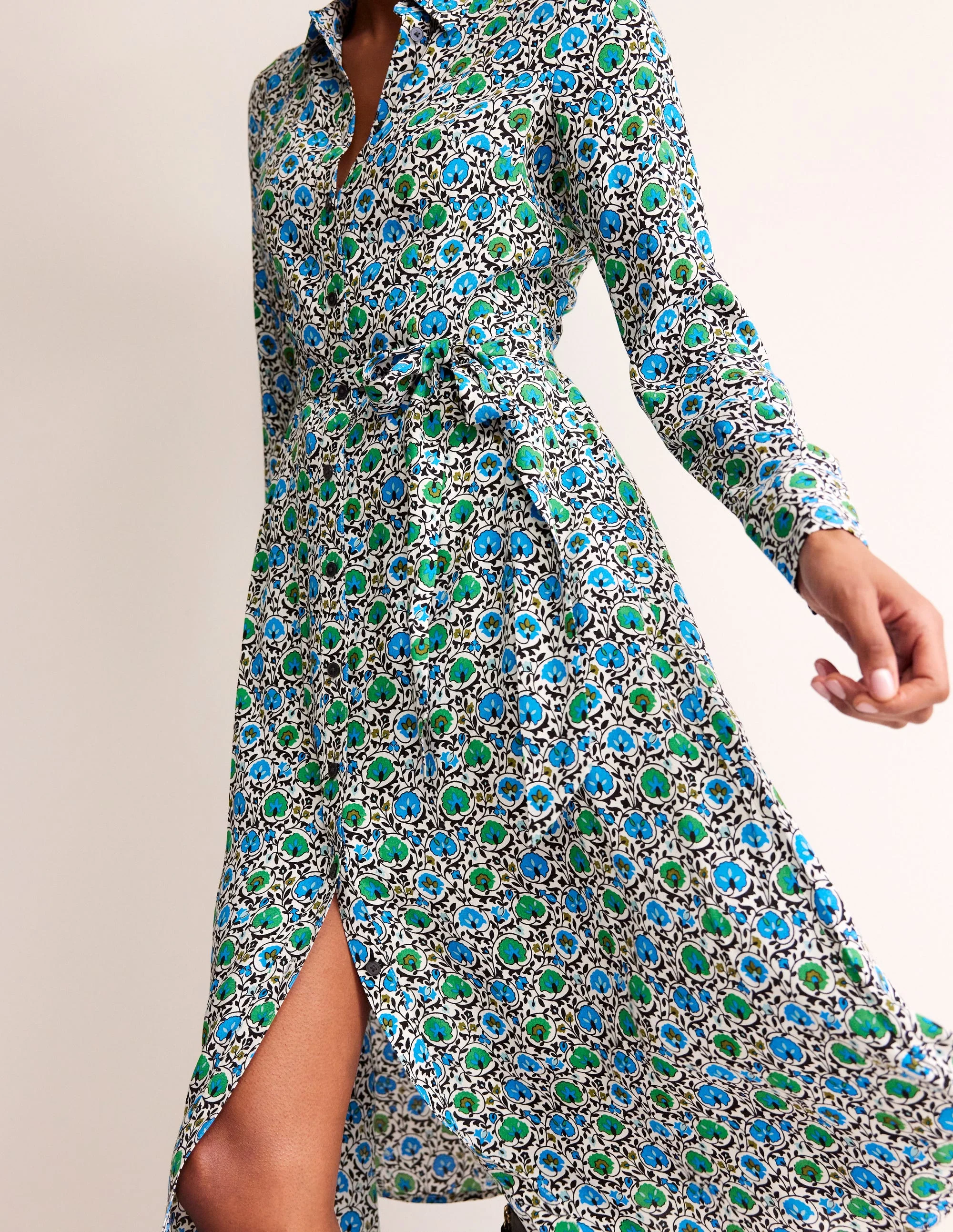 Kate Midi Shirt Dress-Aquamarine, Enchanting Bloom - Image 2