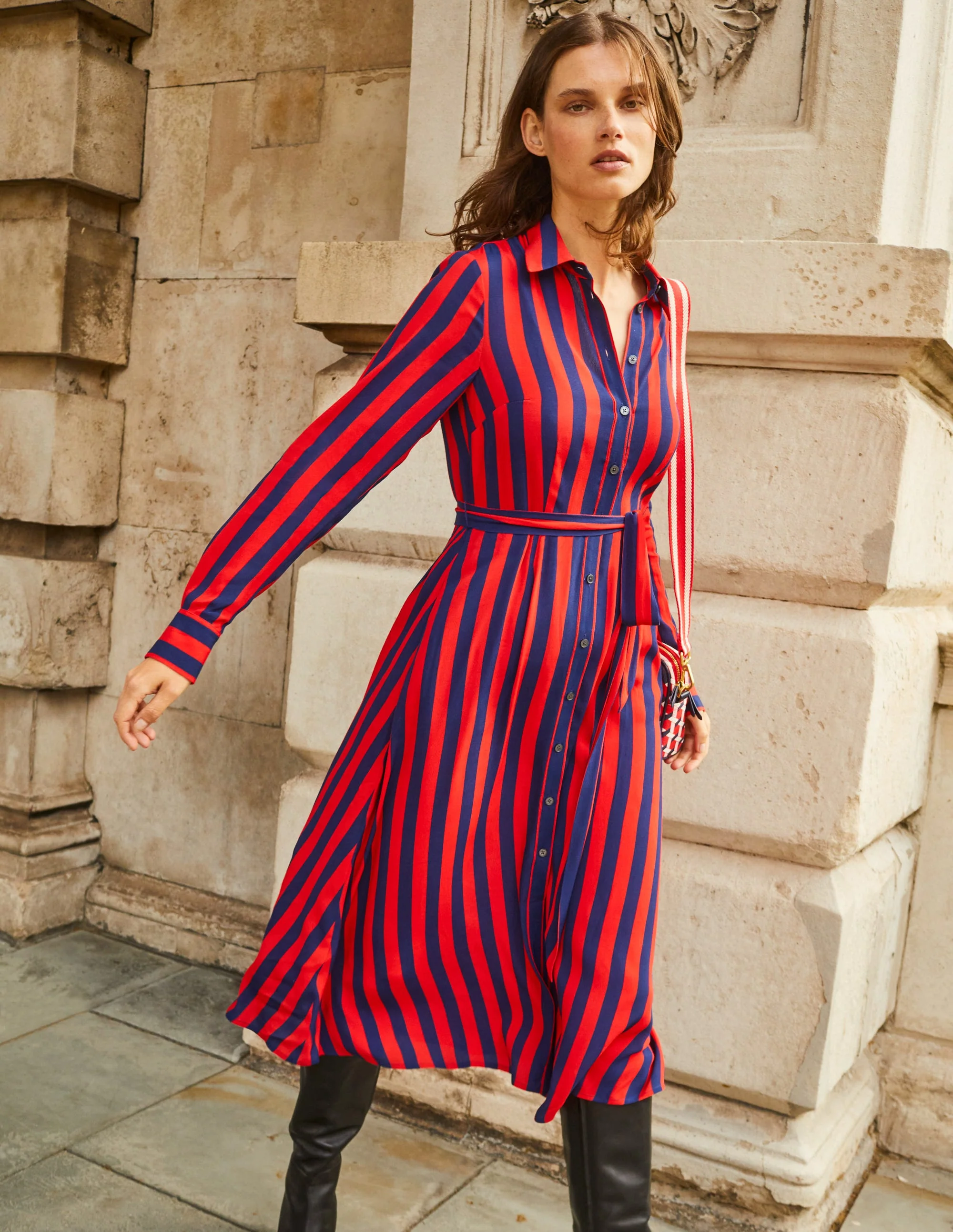 Kate Midi Shirt Dress-Brilliant Red, Brilliant Navy - Image 6