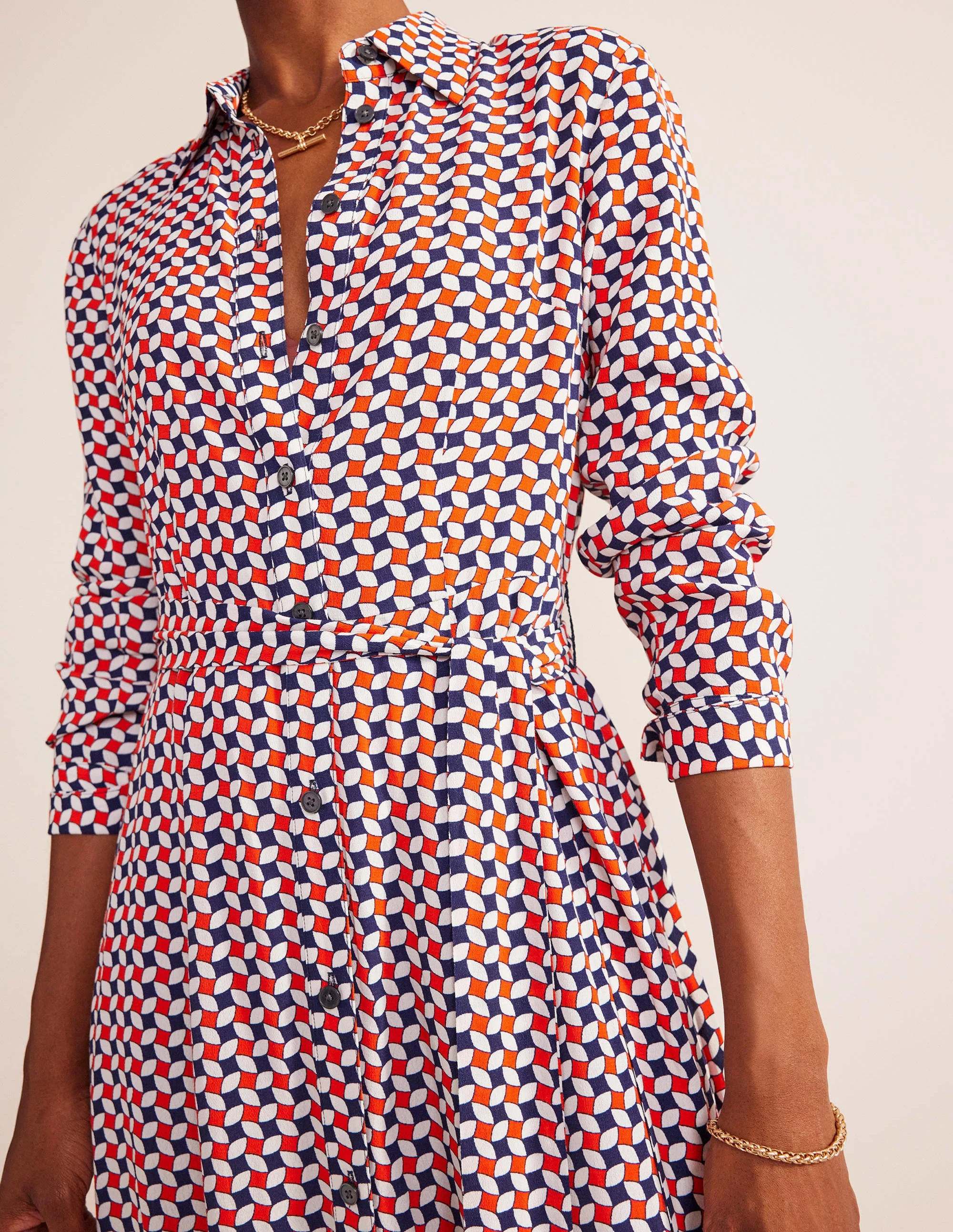 Kate Midi Shirt Dress-Fiesta Orange, Diamond - Image 2