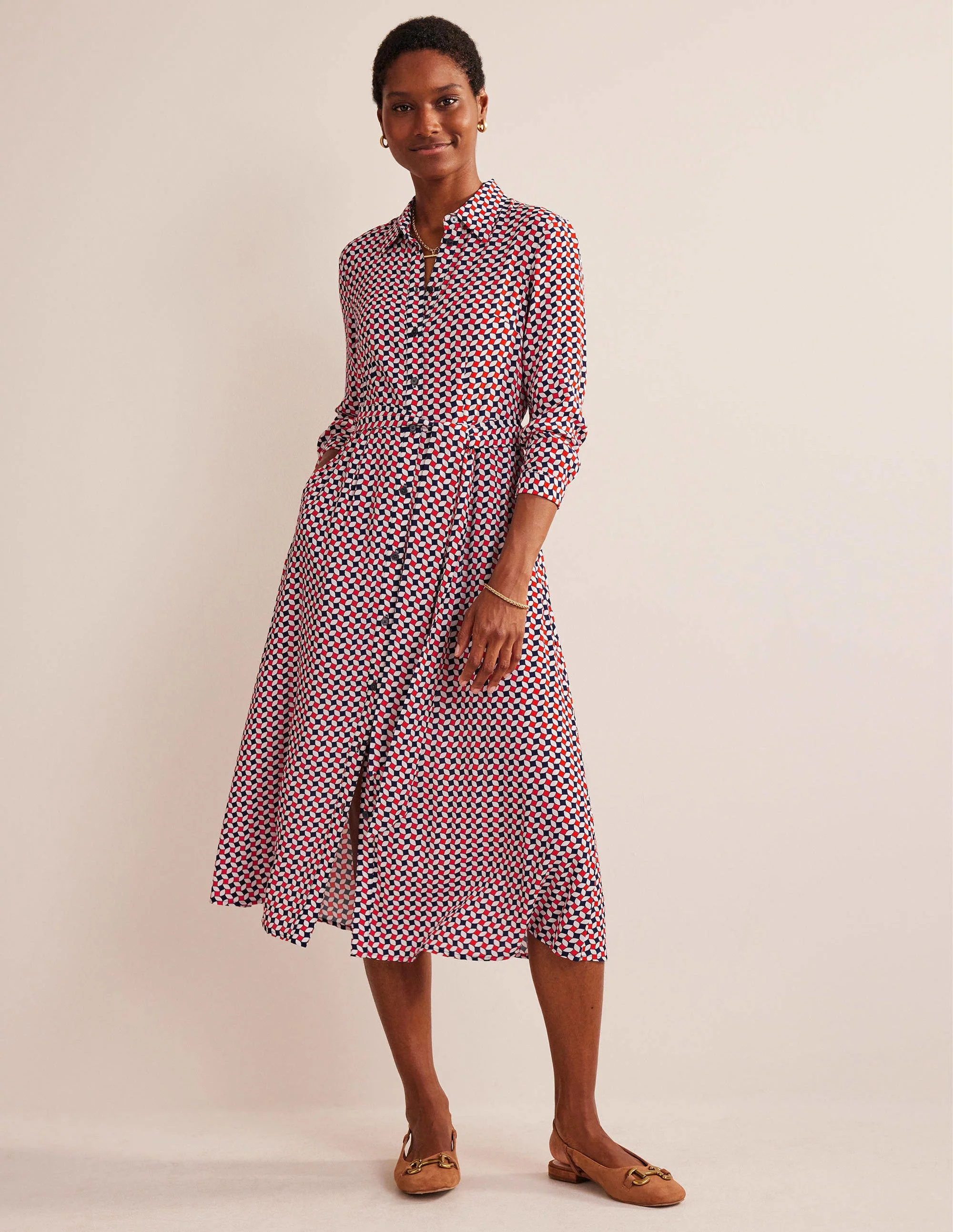 Kate Midi Shirt Dress-Fiesta Orange, Diamond - Image 4
