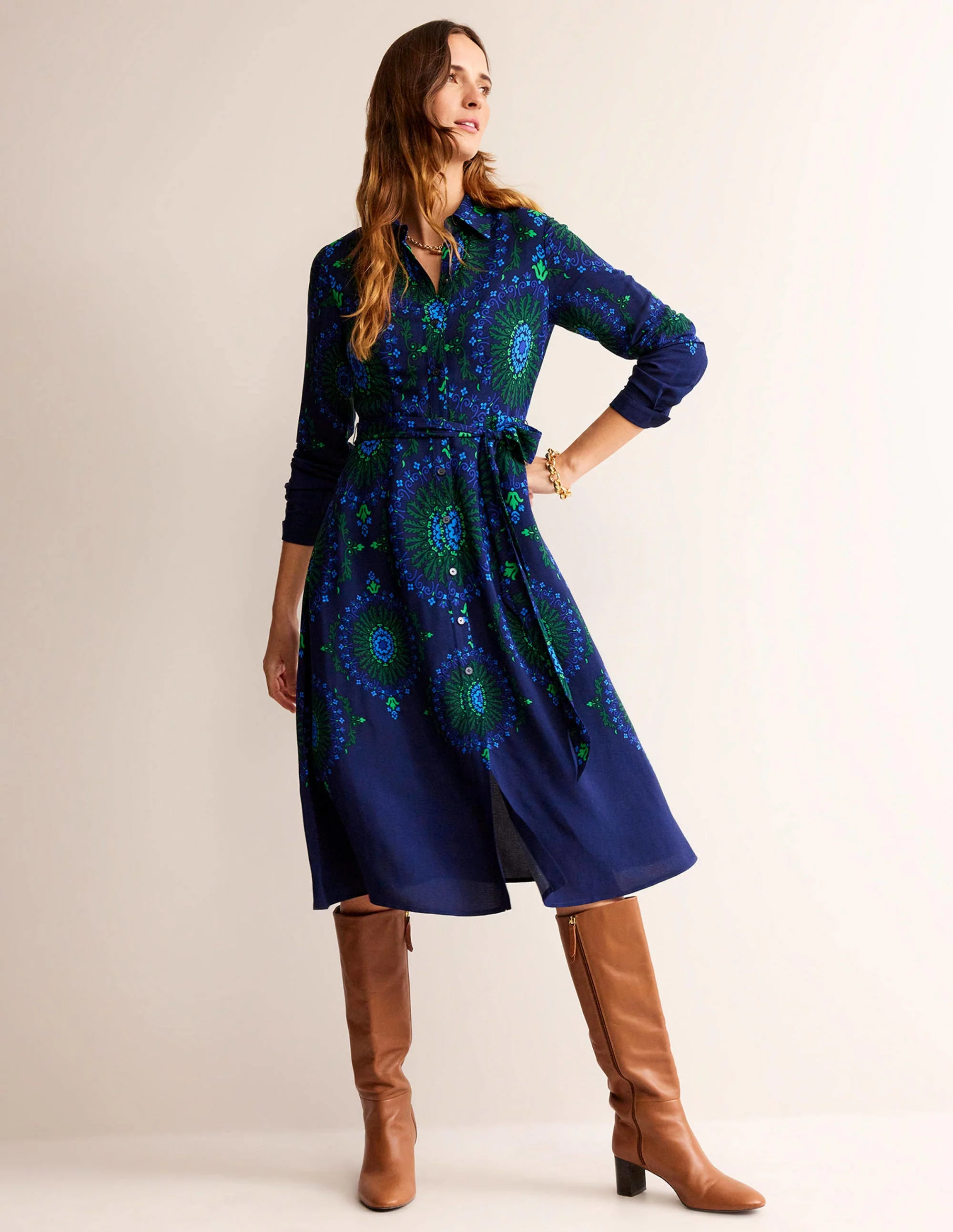 Kate Midi Shirt Dress-French Navy, Artizian Geo - Image 2