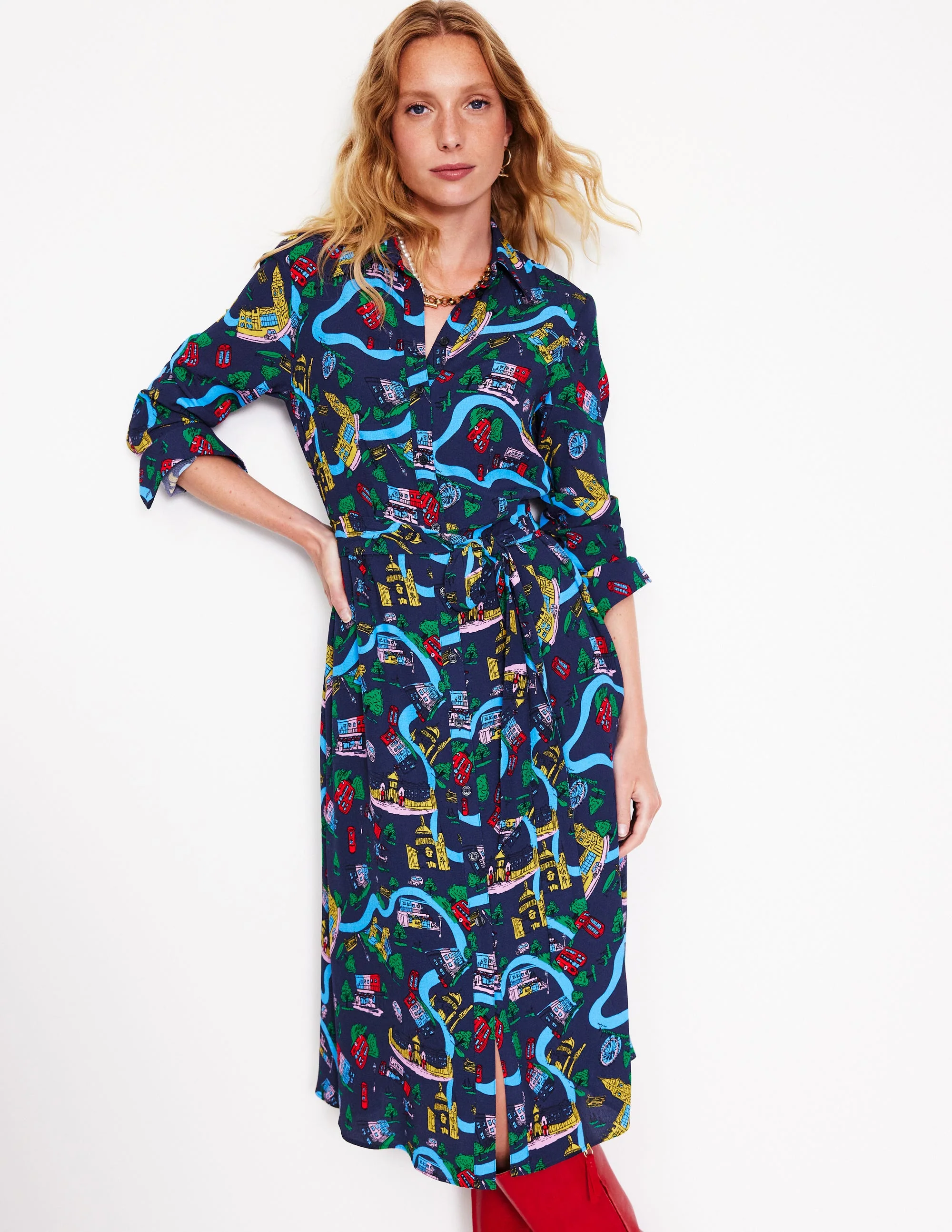 Kate Midi Shirt Dress-French Navy, London Town - Image 2