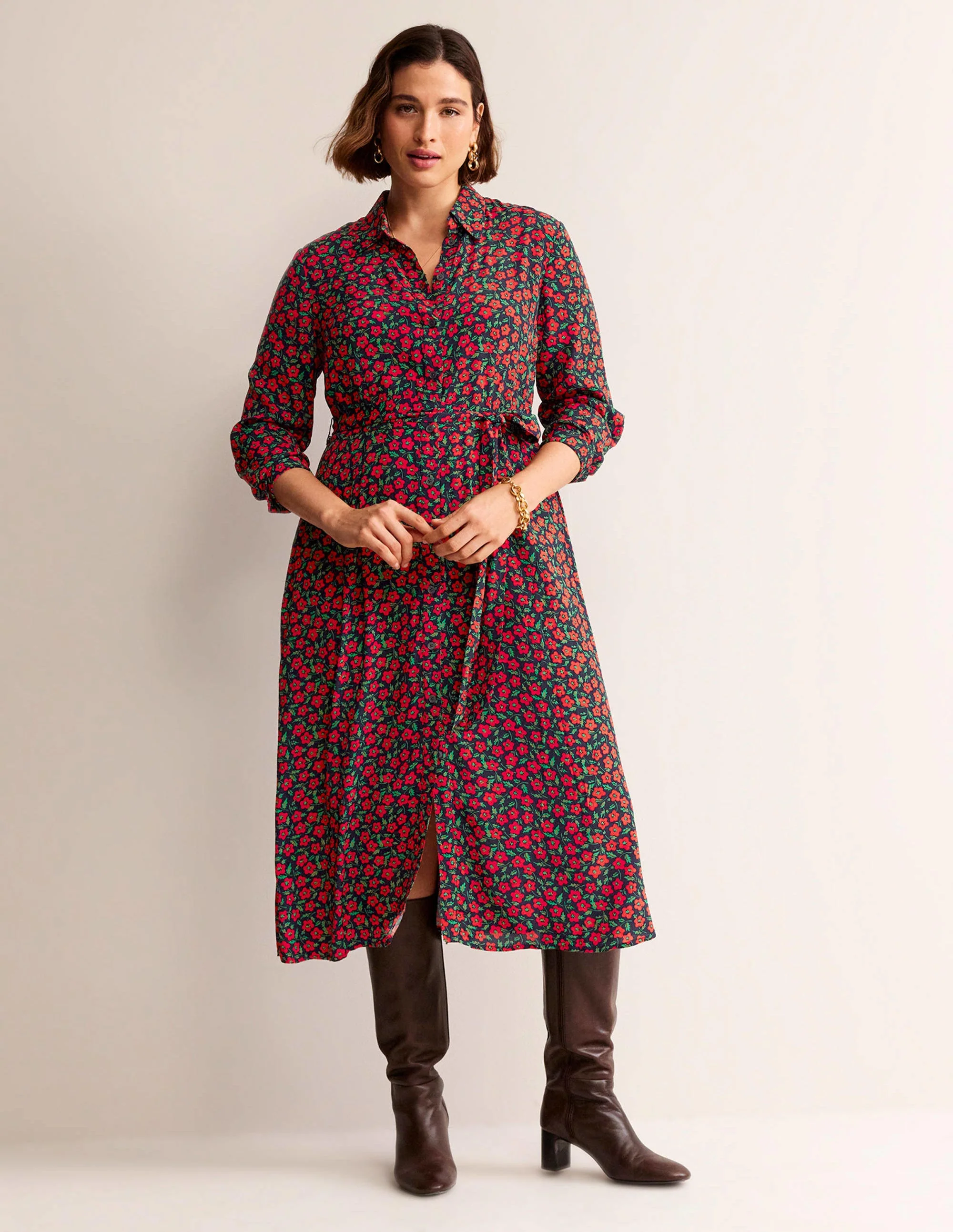 Kate Midi Shirt Dress-Hot Pepper, Petal Pop - Image 6