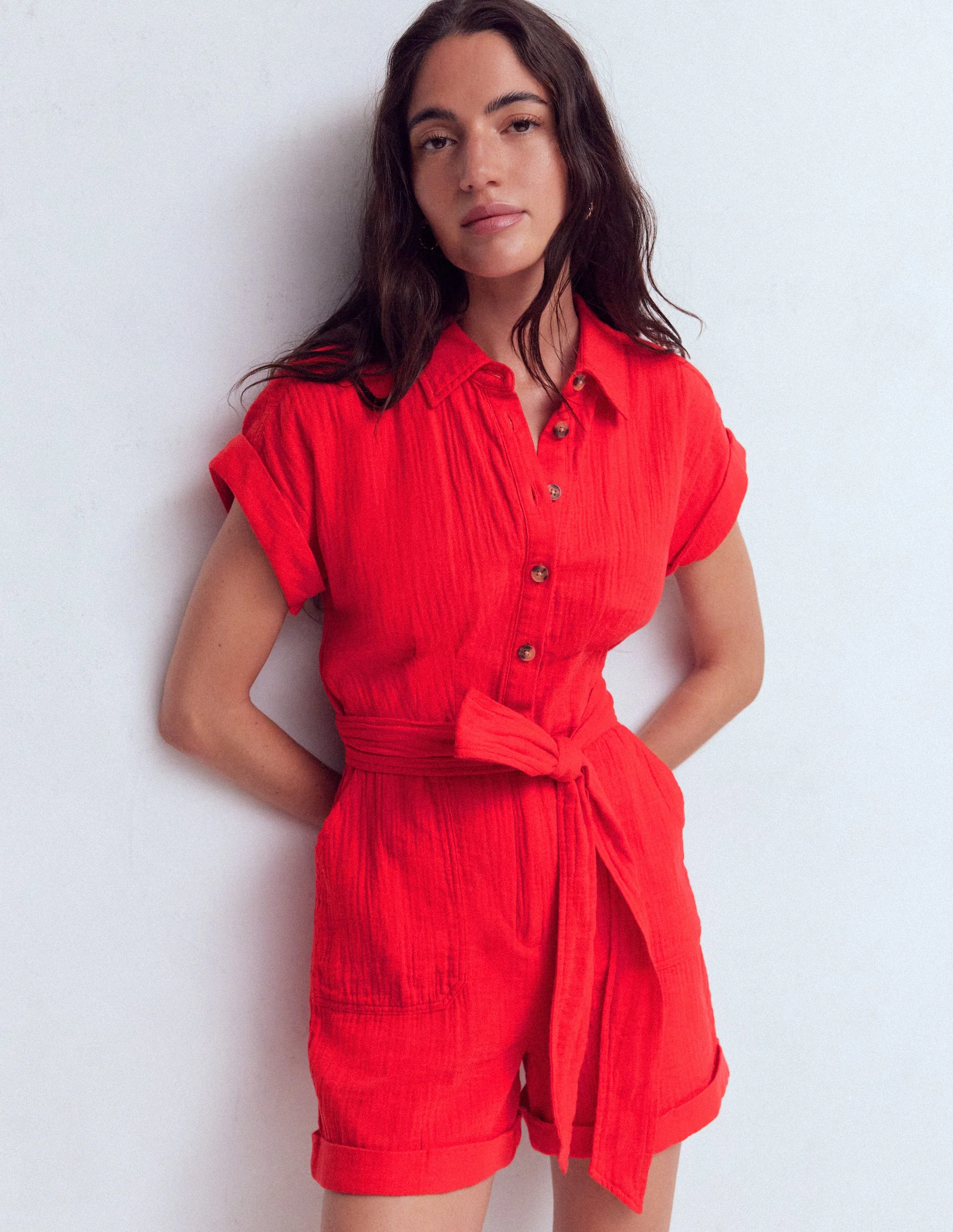 Kay Double Cloth Playsuit-Poppy Red - Image 4