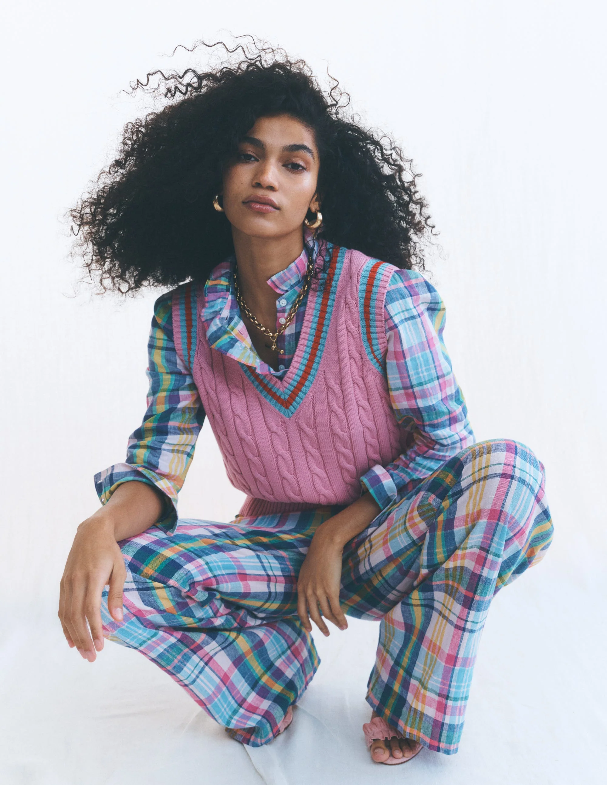 Kensington Linen Pants-Blue, Pink and Green Madras - Image 6