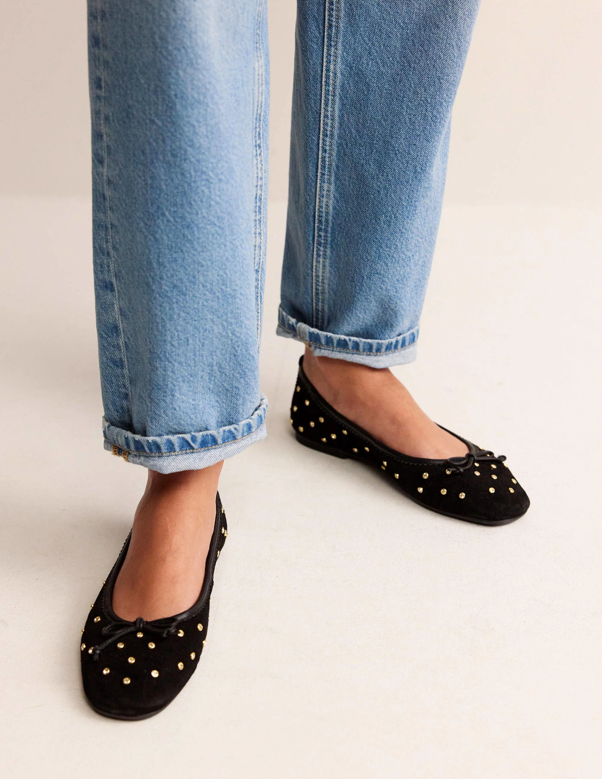 Kitty Flexi Sole Ballet Flats-Crystal Black Suede