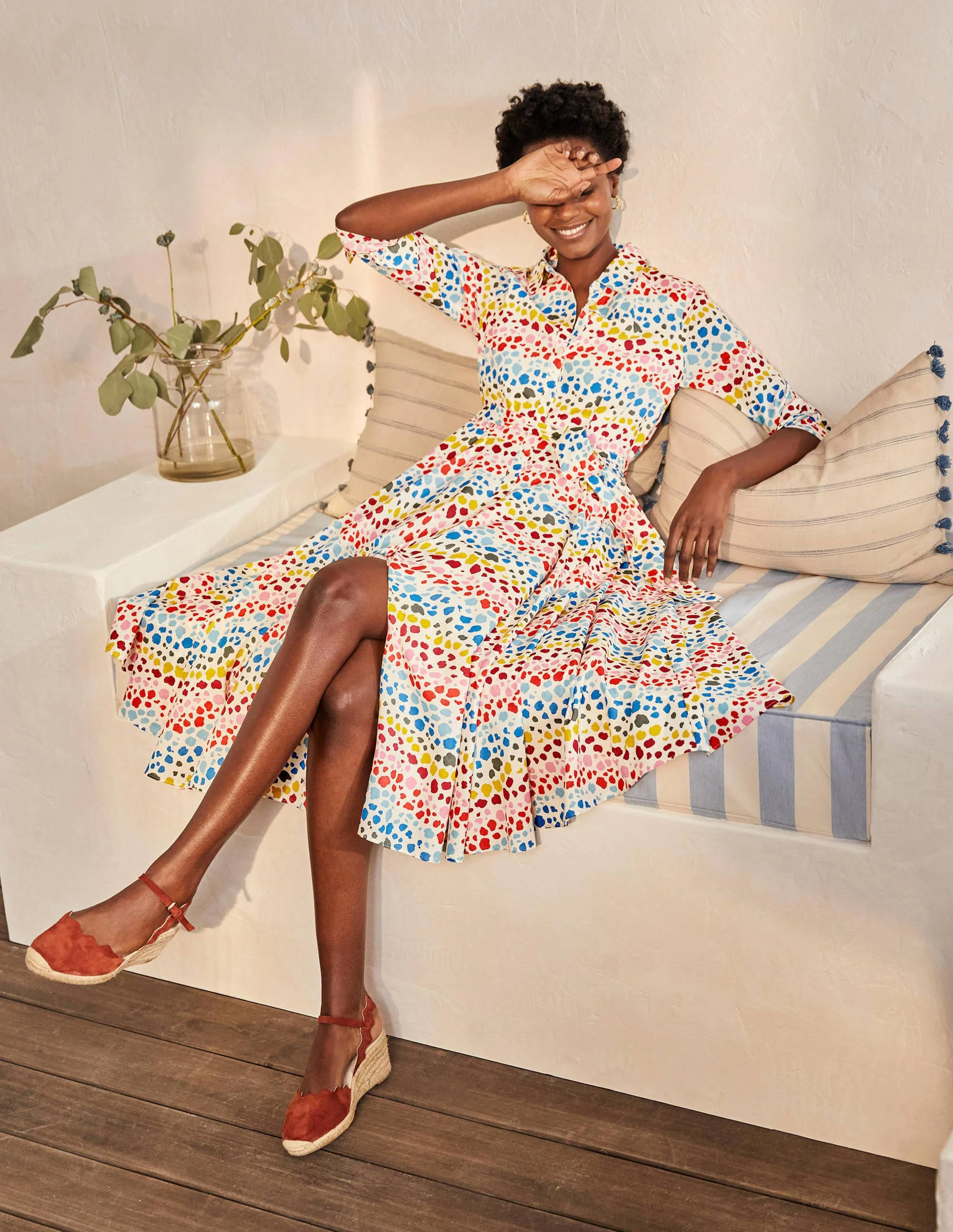 Kitty Midi Shirt Dress-Ivory, Multi Rainbow Leopard - Image 3