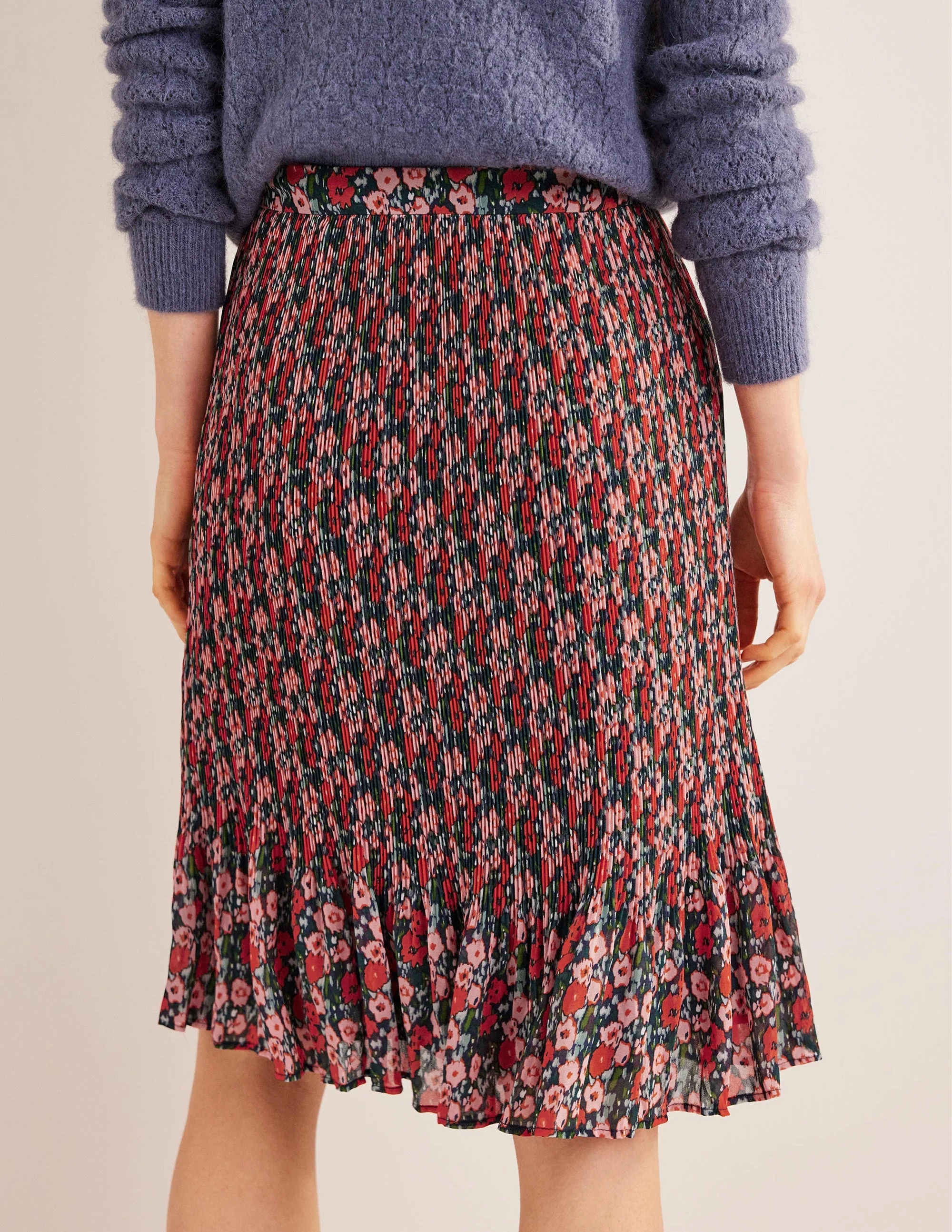 Knee Length Plisse Skirt-Multi, Abstract Poppy Small - Image 3