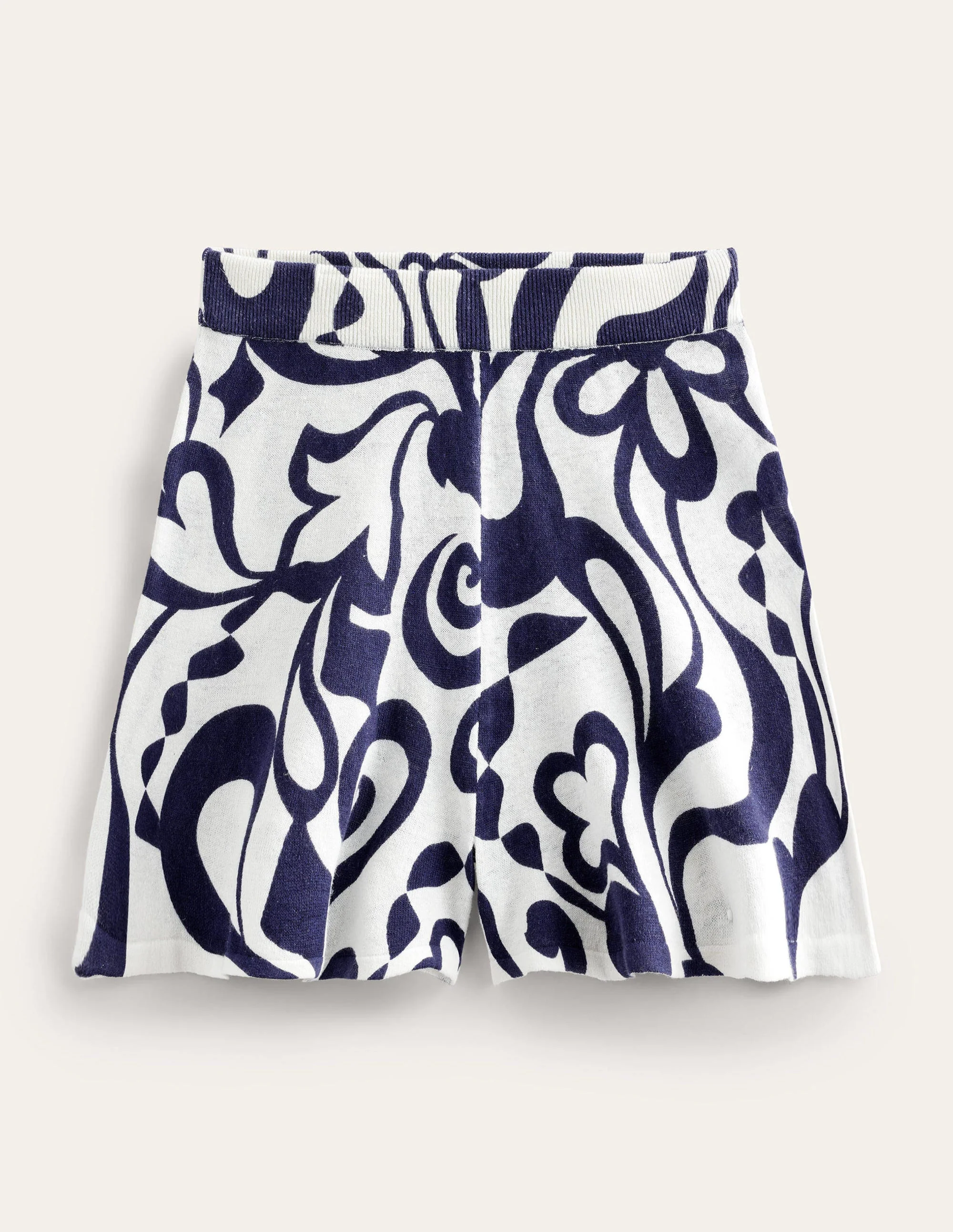 Knitted Shorts-Ink Pot, Ivory Bloom Azure - Image 6