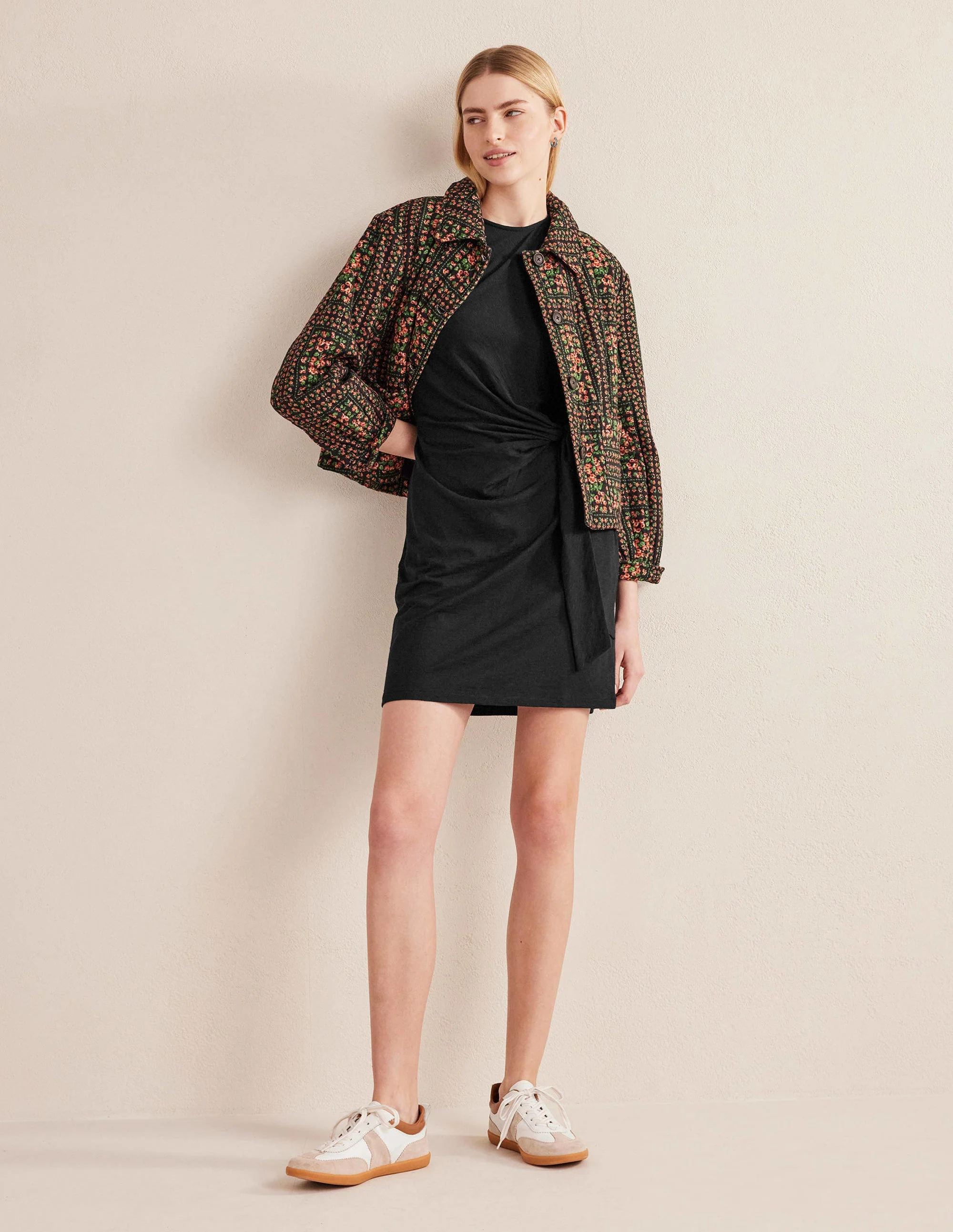 Knot Front Jersey Dress-Black - Image 4