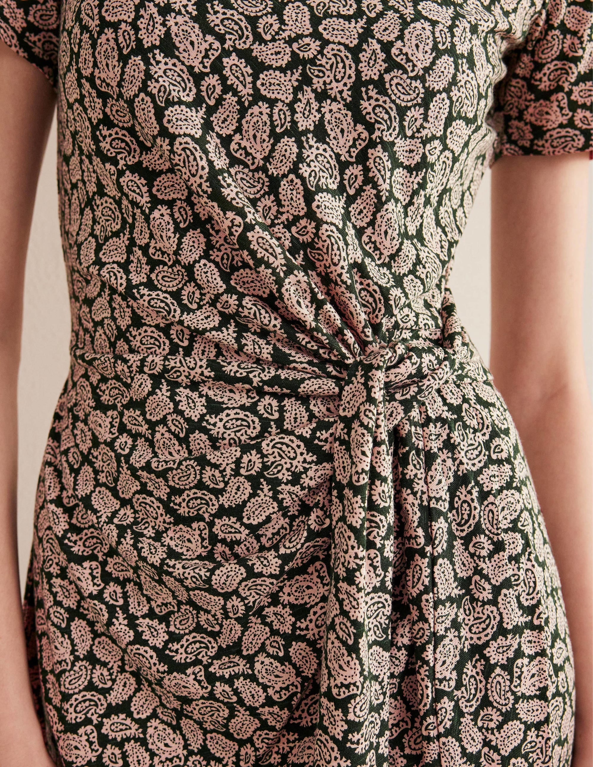 Knot Front Jersey Dress-Cavolo Nero, Paisley Pop - Image 2