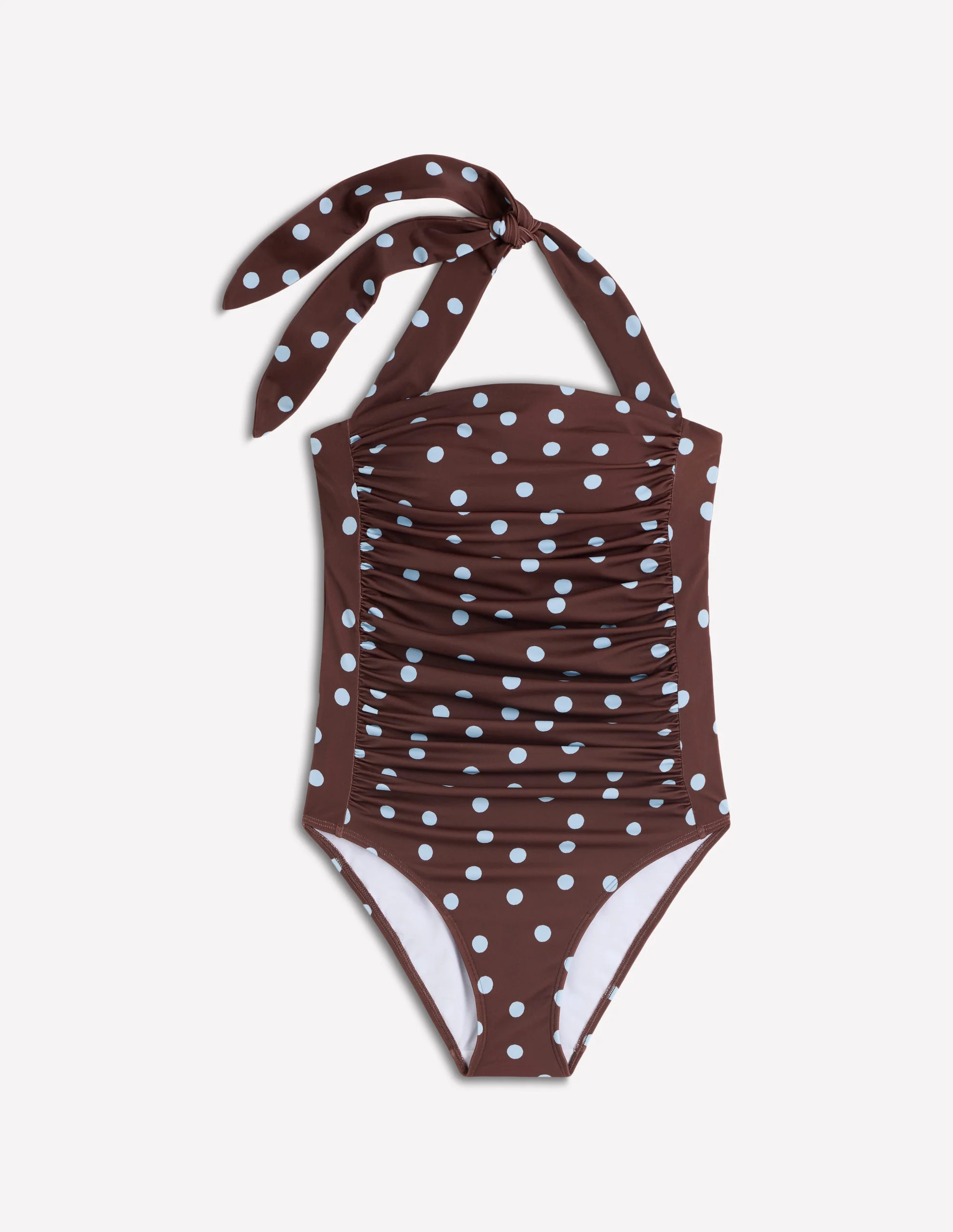 Kythira Ruched Swimsuit-Chocolate and Blue Painted Dot - Image 7