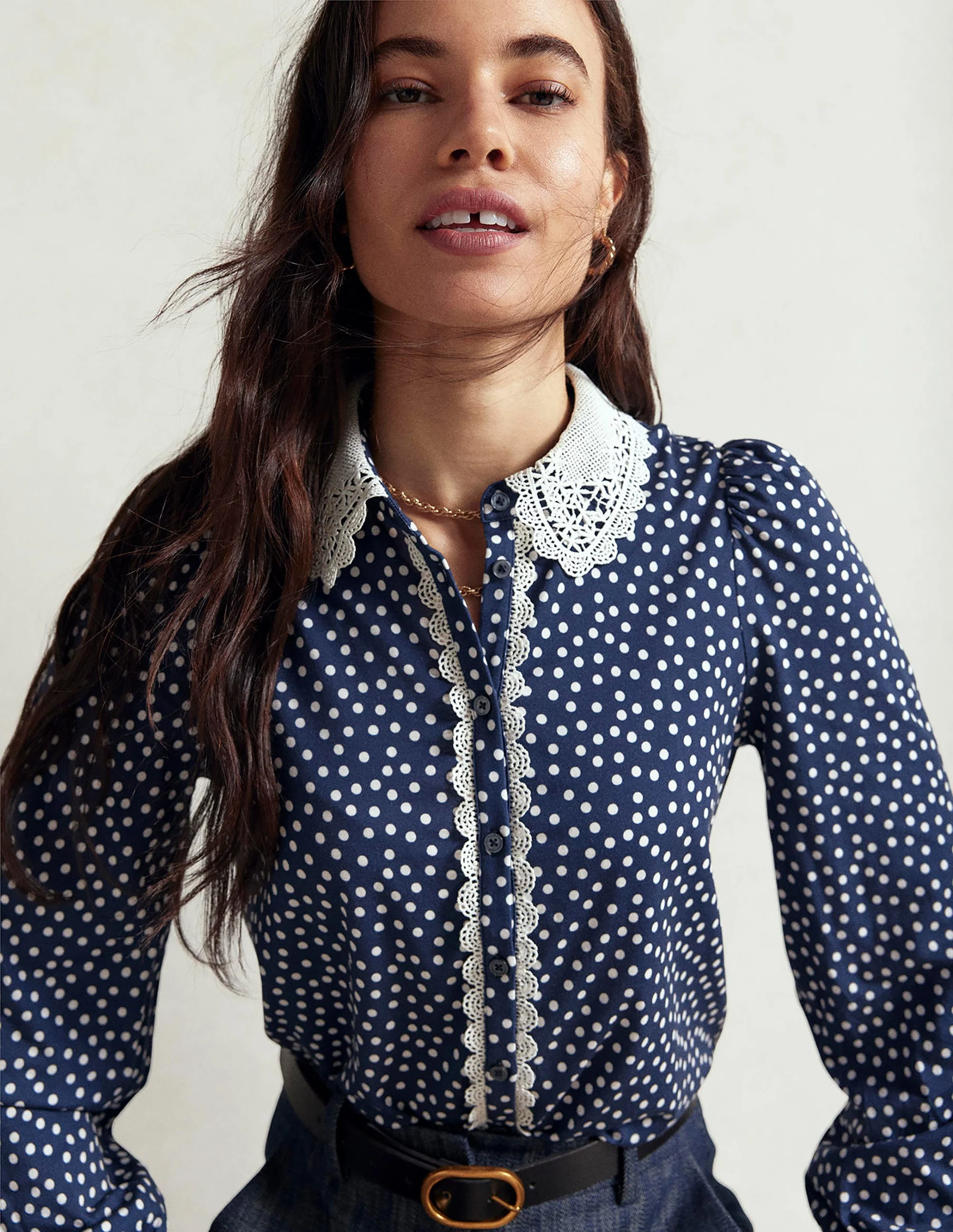 Lace Collar Blouse-Navy - Image 5