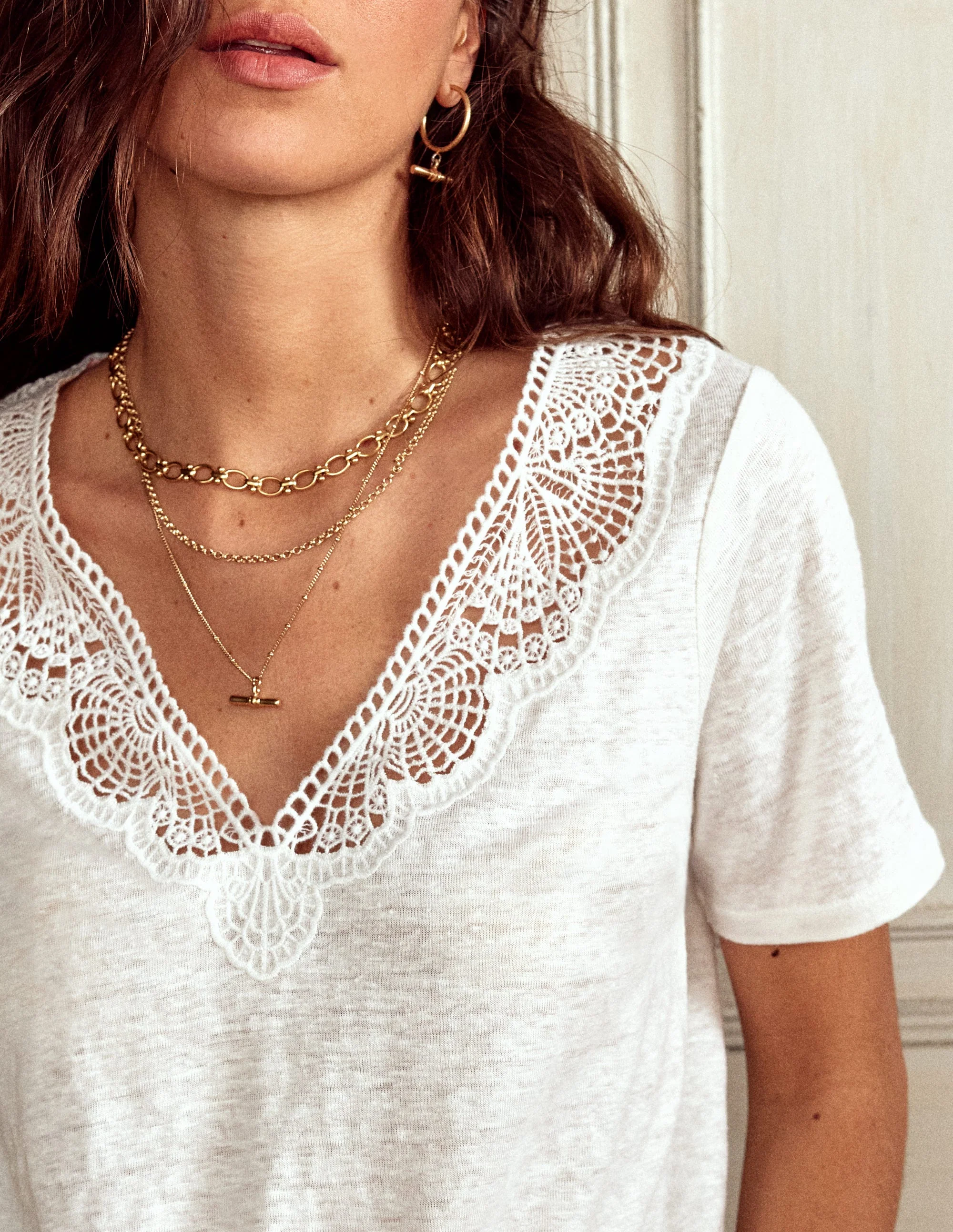 Lace Trim Linen T-shirt-Ivory - Image 2