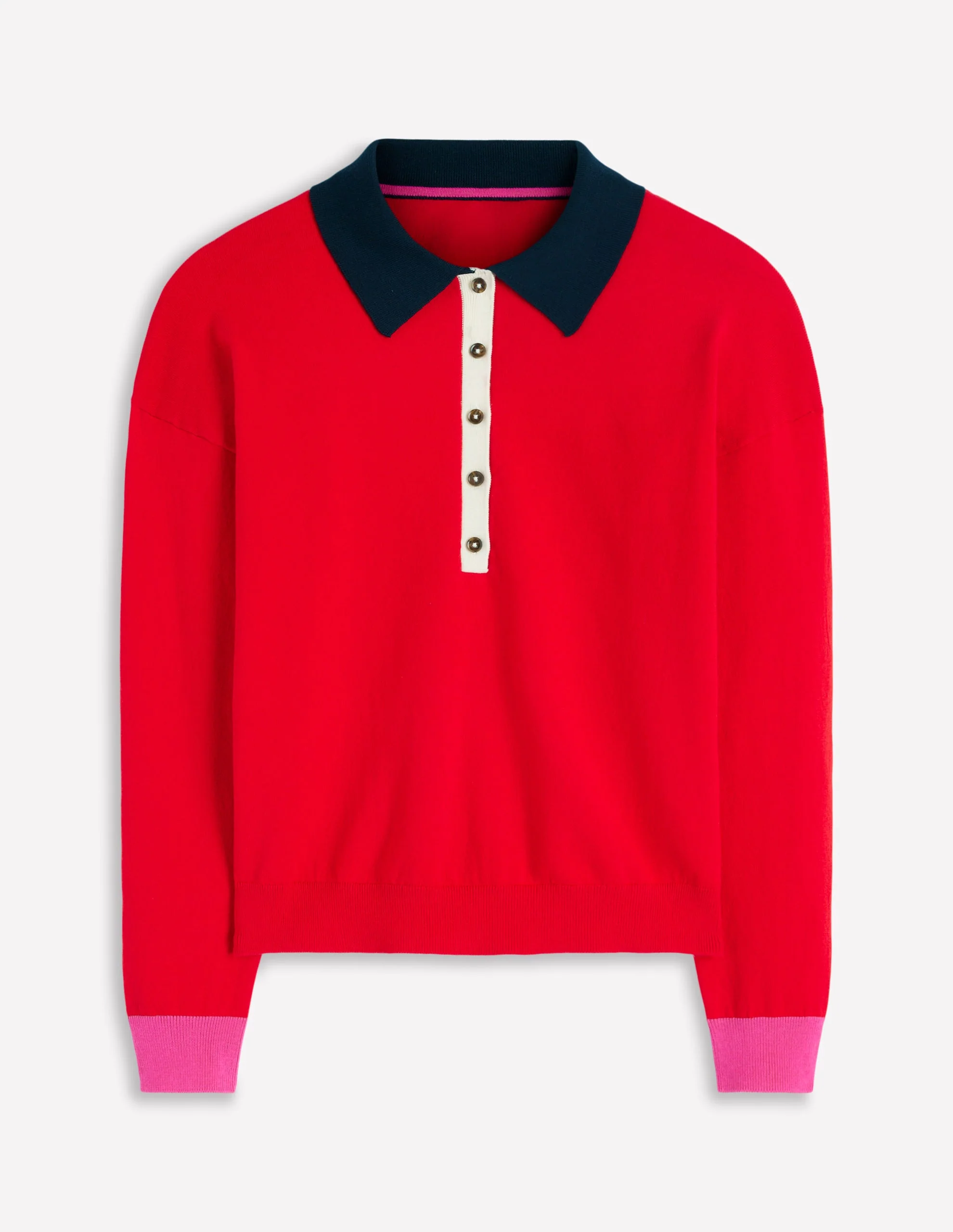Lara Cotton Henley Jumper-Red - Image 5