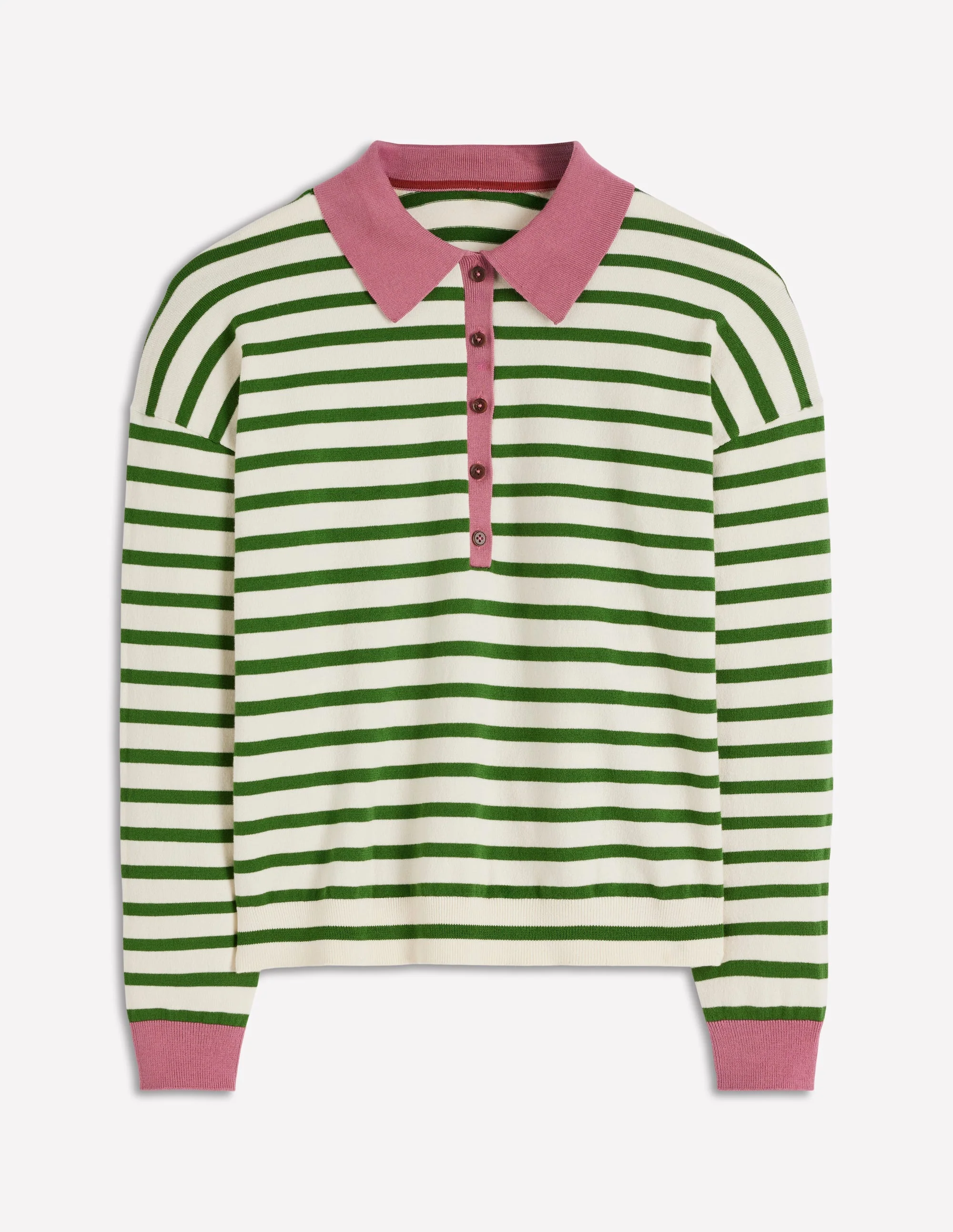 Lara Cotton Henley Jumper-Warm Ivory, Courtyard Stripe - Image 5