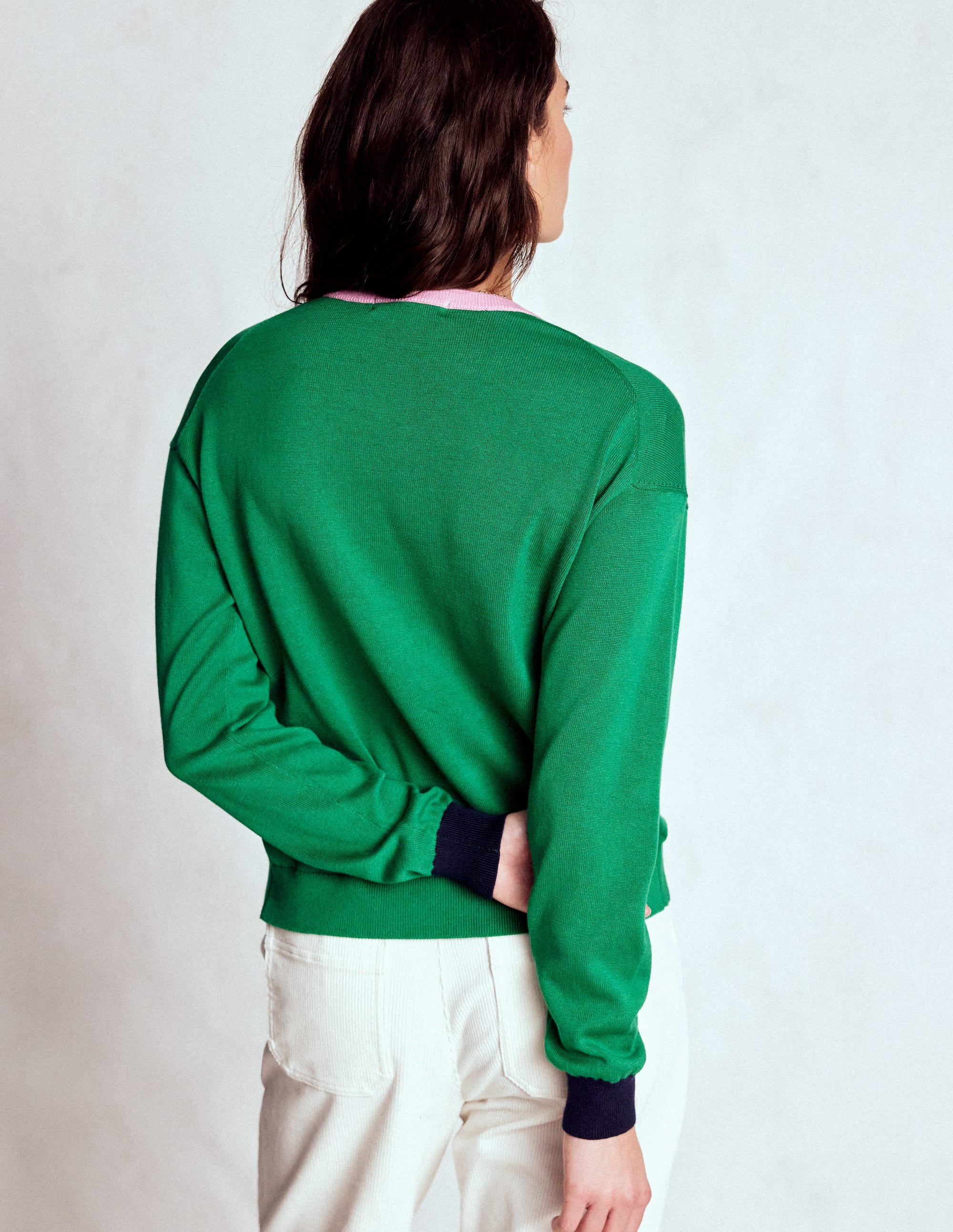 Lara Relaxed Cotton Cardigan-Rich Emerald - Image 3