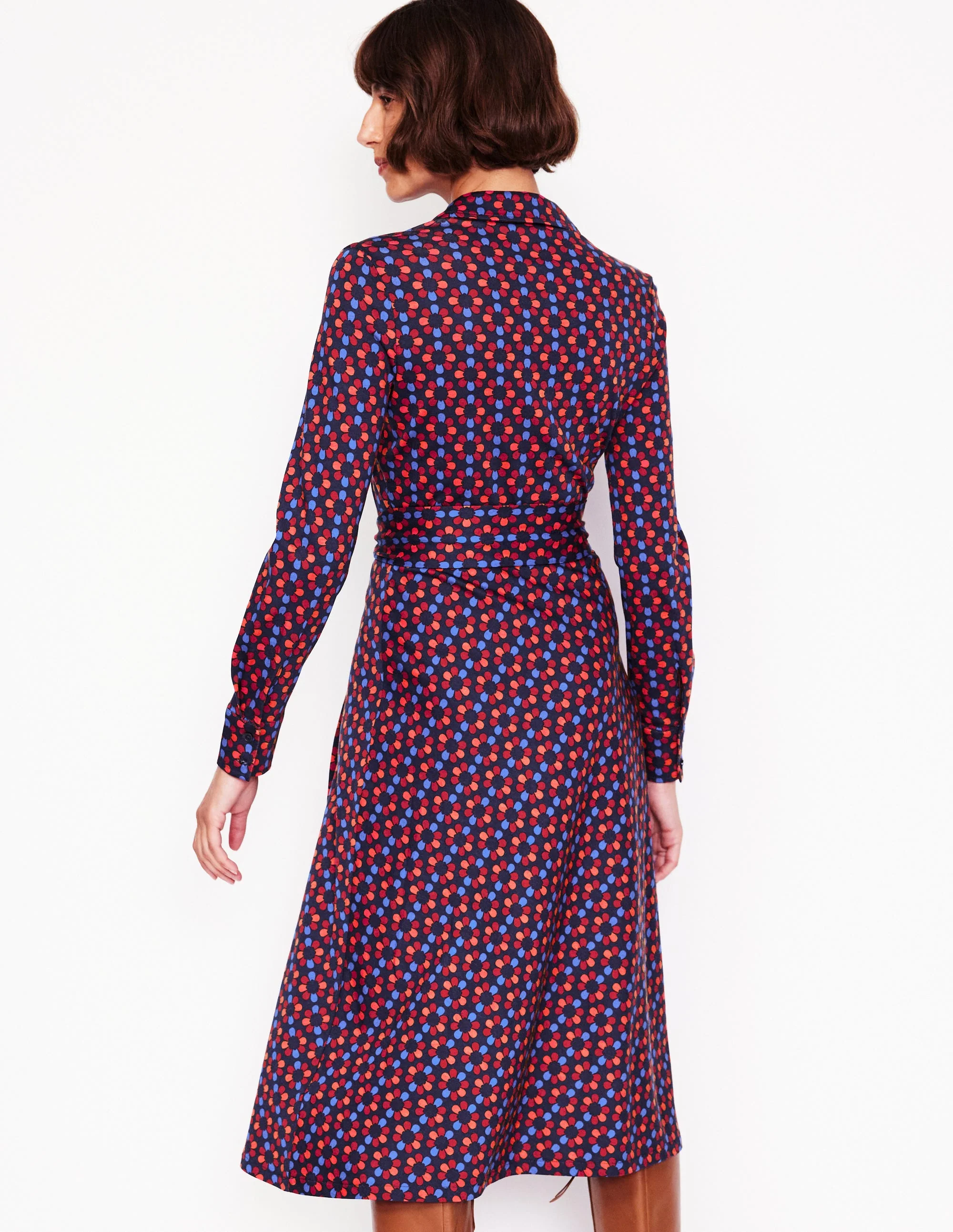 Laura Jersey Midi Shirt Dress-Bright Pink, Structured Petal - Image 3