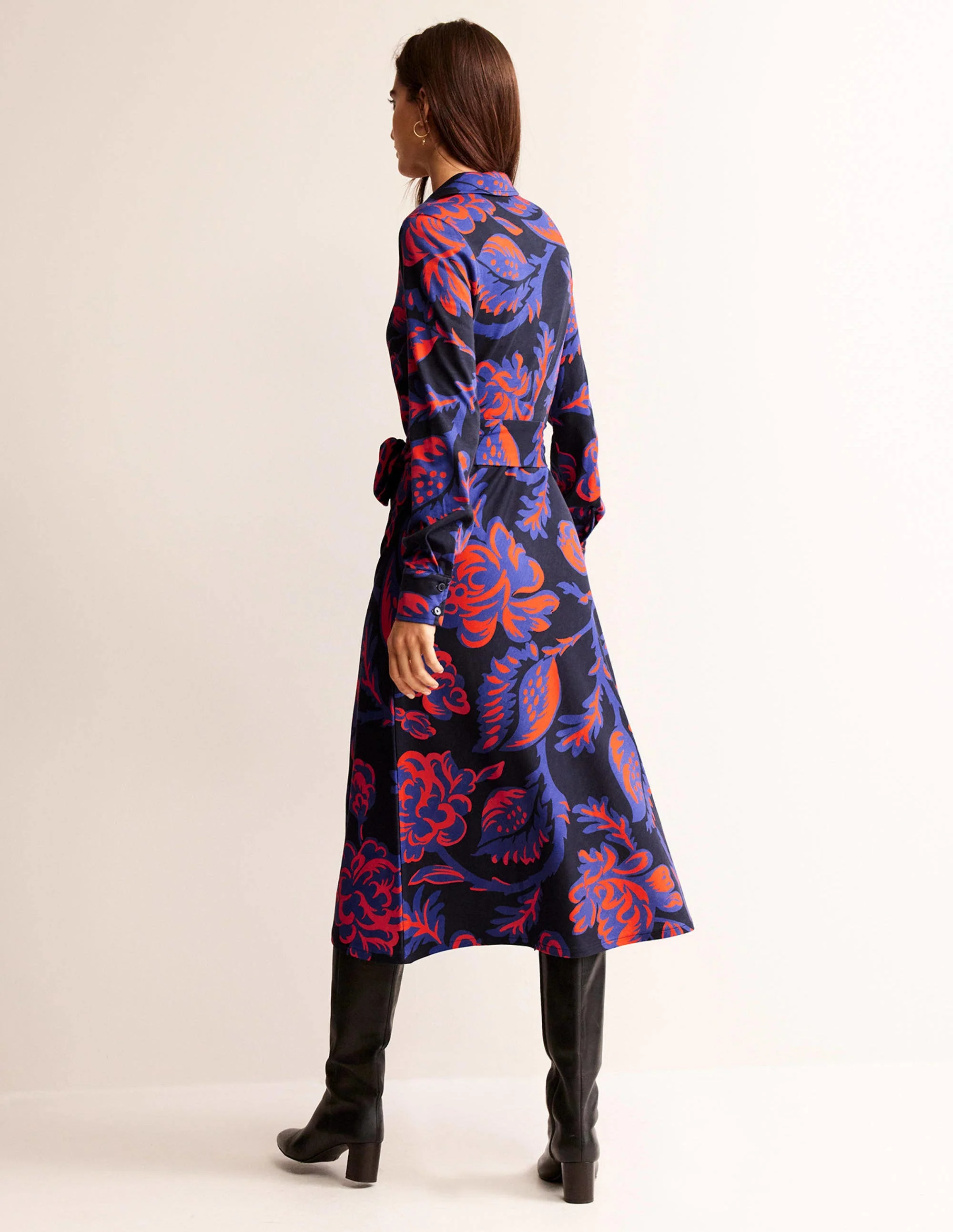 Laura Jersey Midi Shirt Dress-French Navy, Rose Blush - Image 3