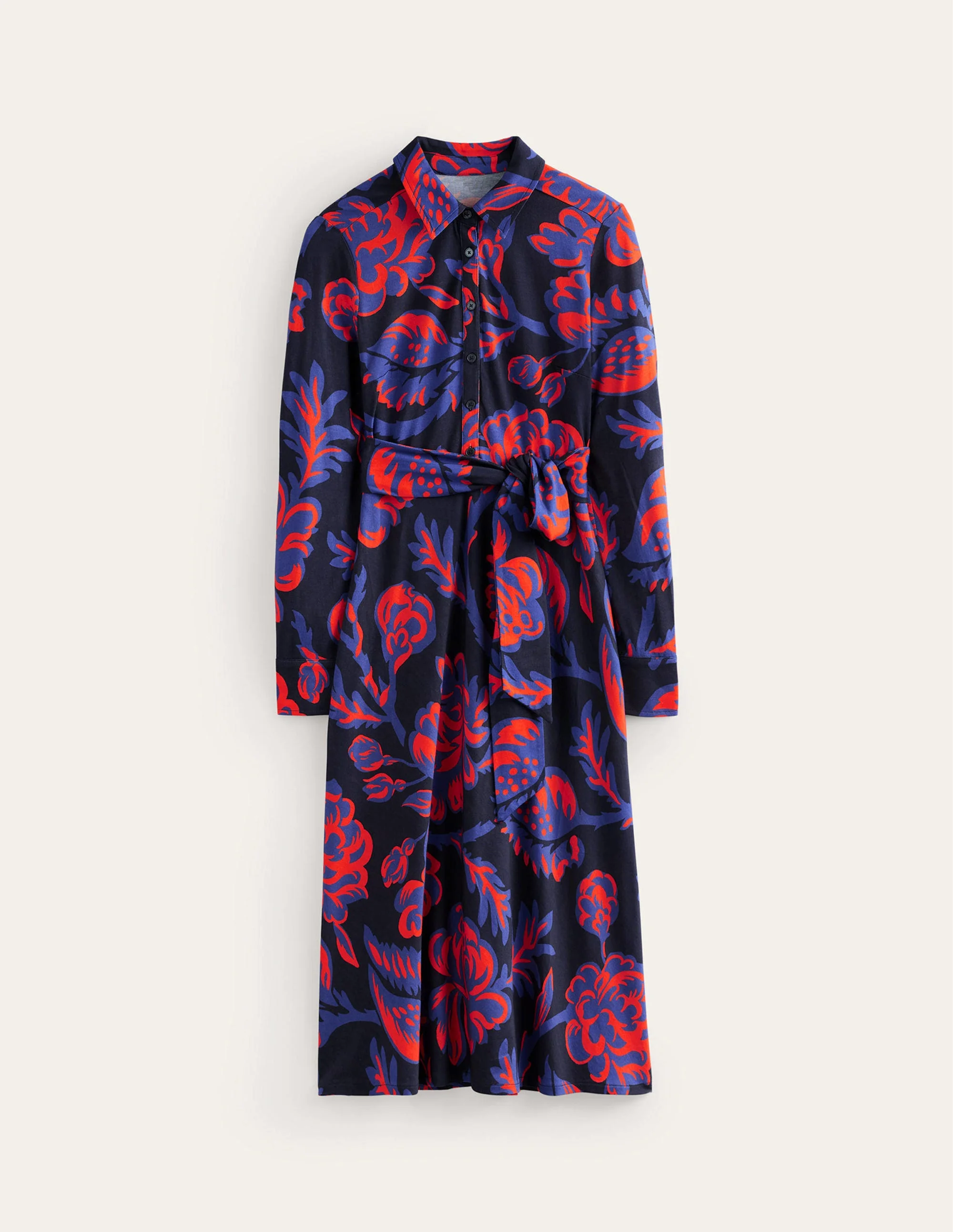Laura Jersey Midi Shirt Dress-French Navy, Rose Blush - Image 7