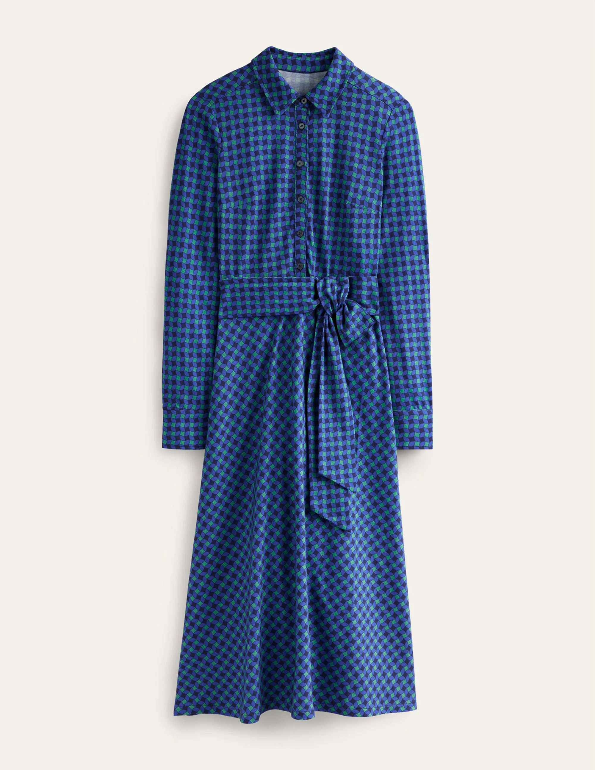 Laura Jersey Midi Shirt Dress-Green, Abstract Diamond - Image 5