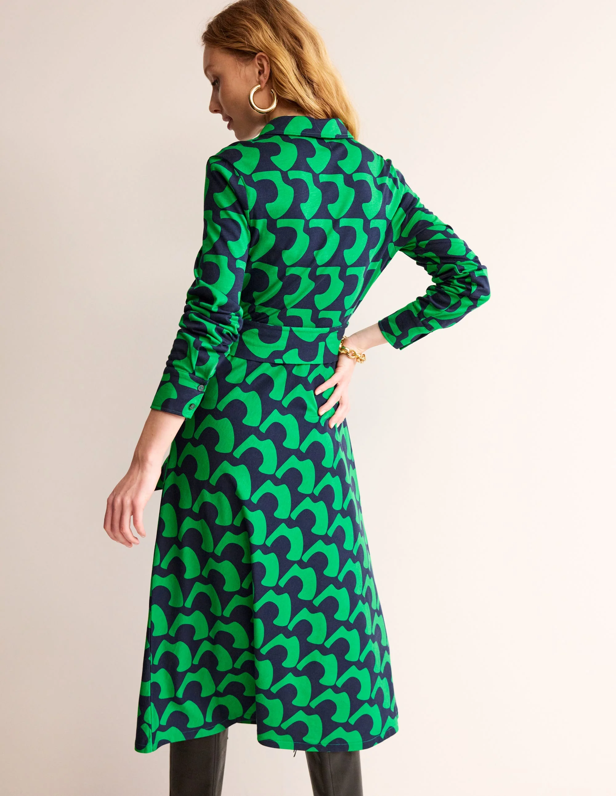 Laura Jersey Midi Shirt Dress-Green Tambourine, Arc Geo - Image 3