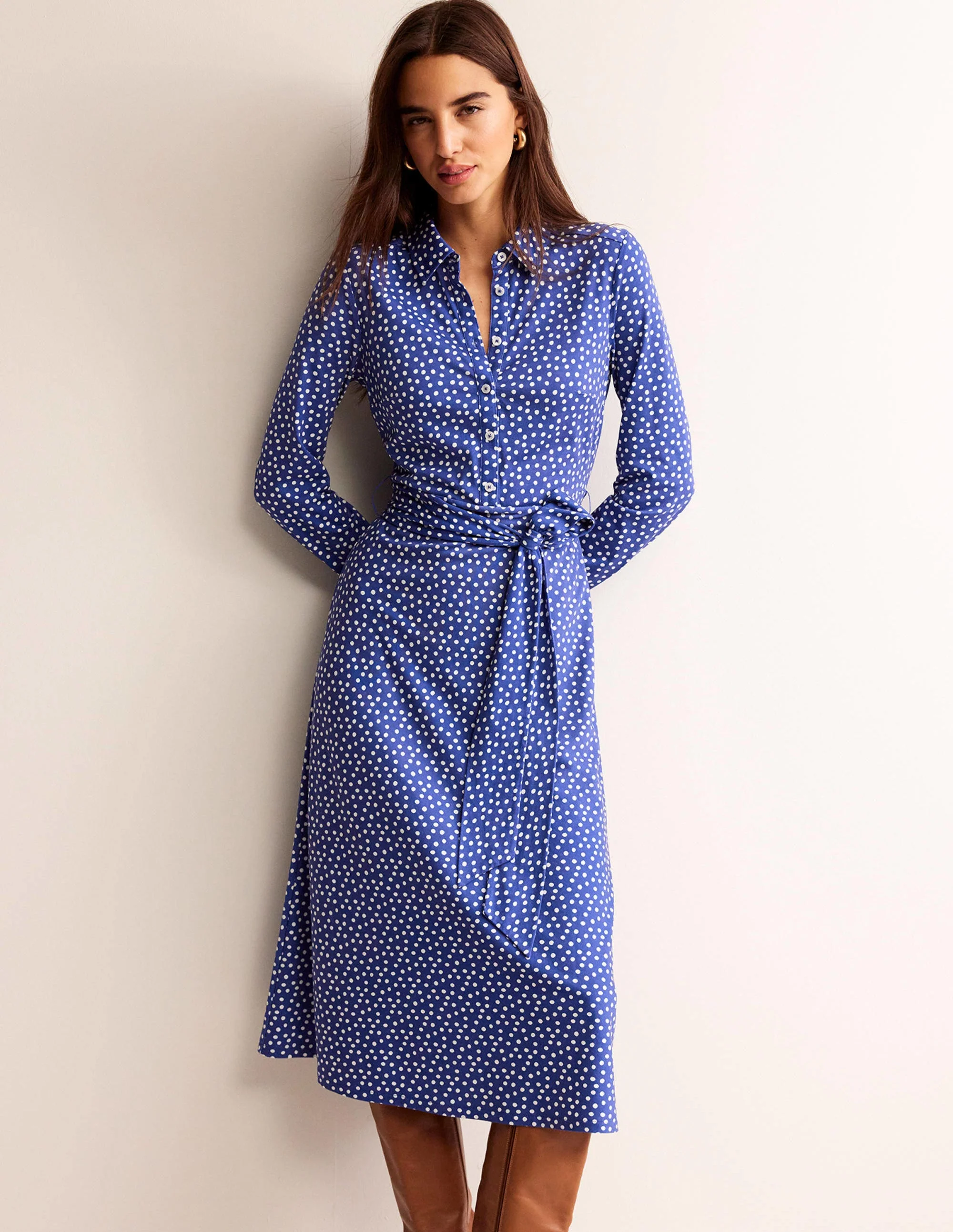 Laura Jersey Midi Shirt Dress-Surf The Web, Abstract Dot - Image 4