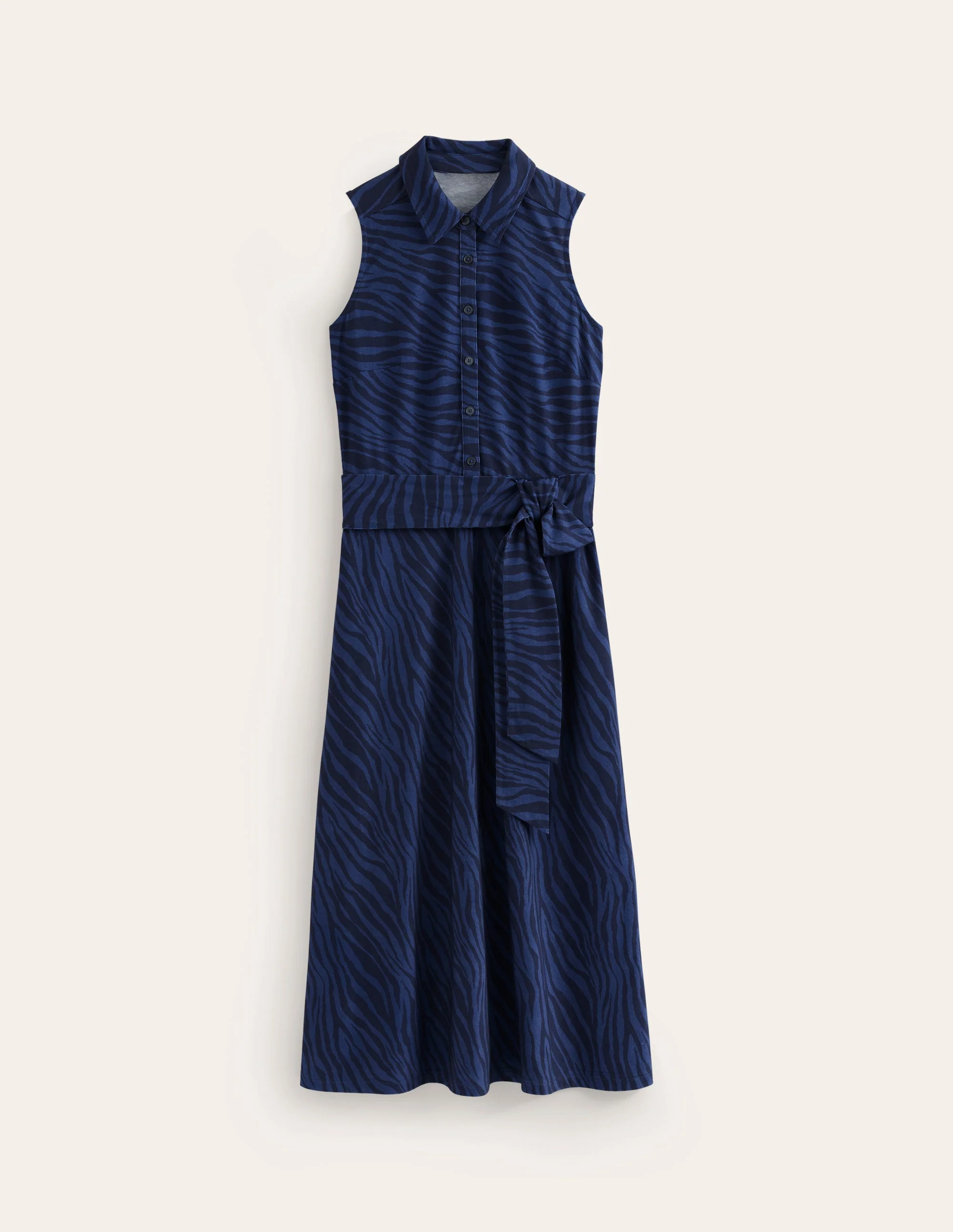 Laura Sleeveless Shirt Dress-True Navy, Animal Stripe - Image 5