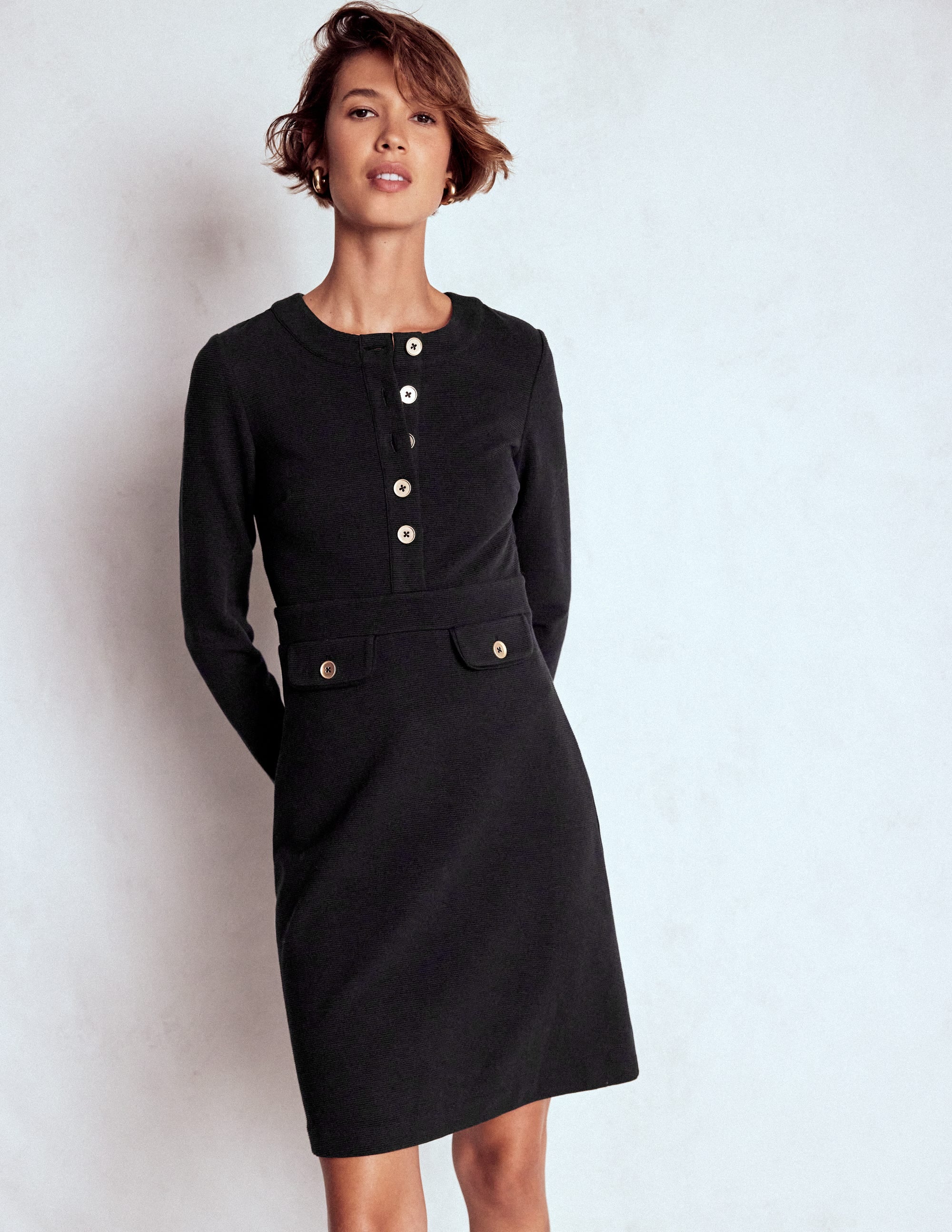 Lavinia Button Shift Dress-Black - Image 5