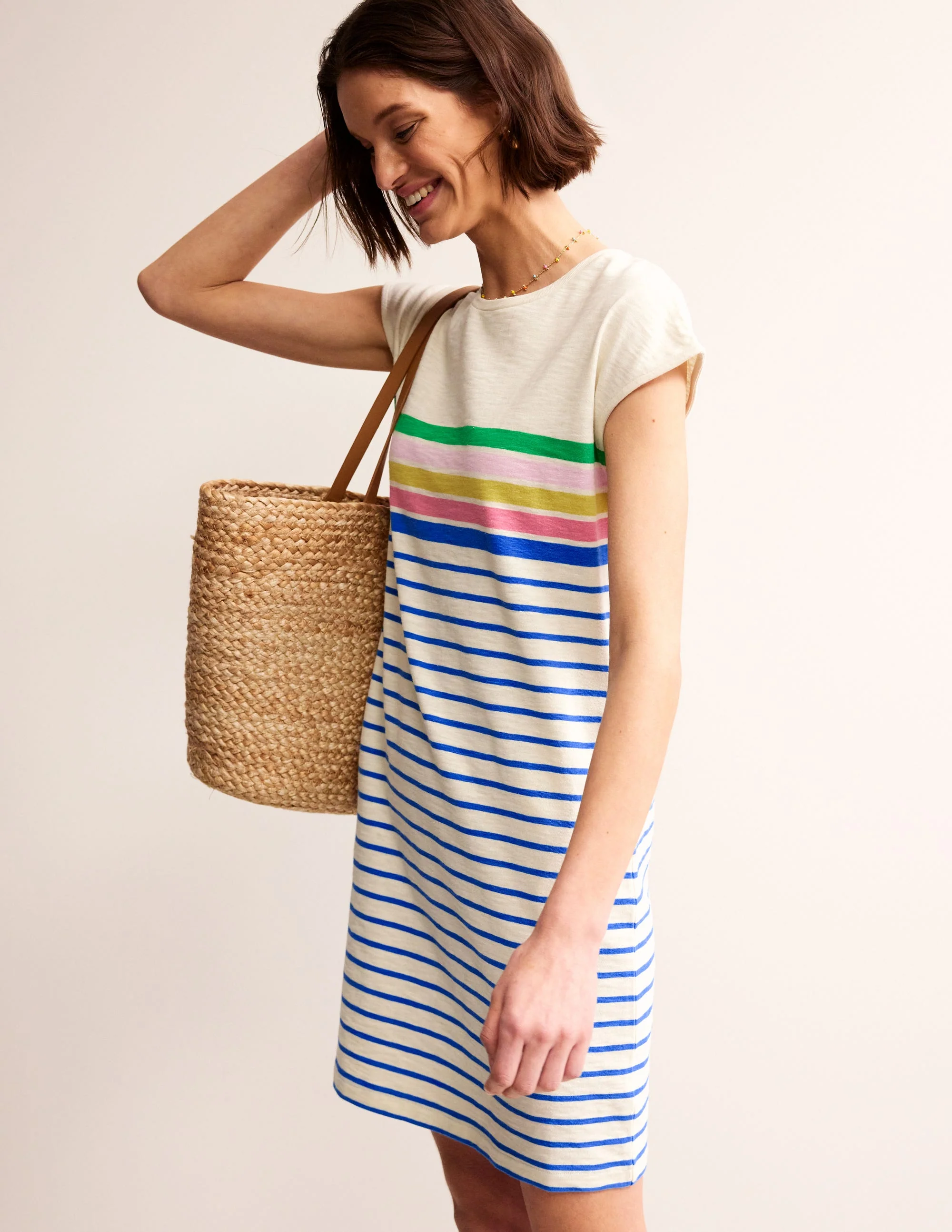 Leah Jersey T-shirt Dress-Green, Sangria Multistripe - Image 4
