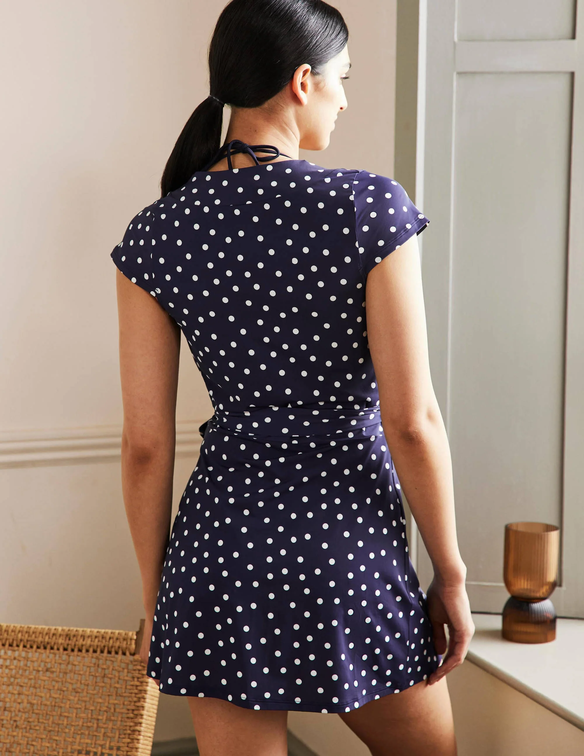 Lefkada Wrap Beach Dress-French Navy, Pin Dot - Image 3